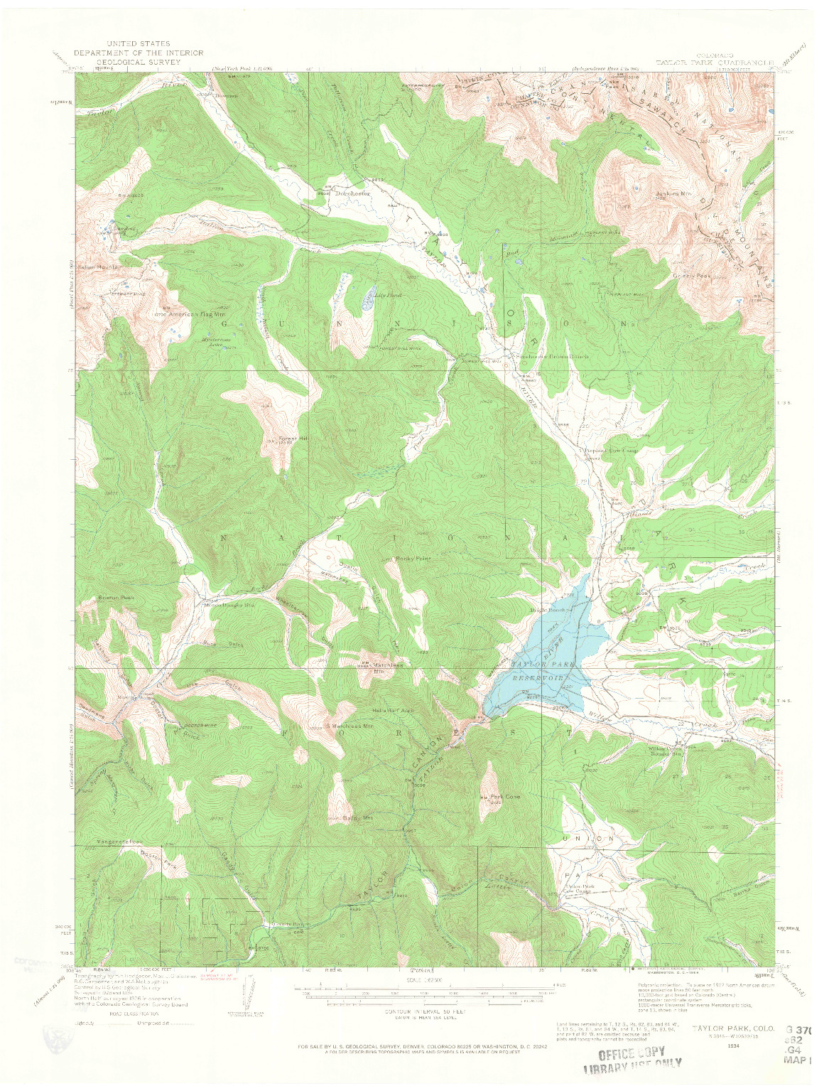 USGS 1:62500-SCALE QUADRANGLE FOR TAYLOR PARK, CO 1934