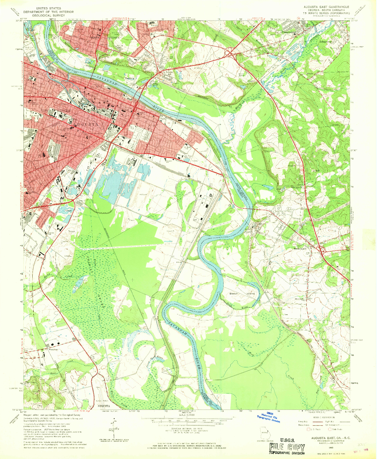 USGS 1:24000-SCALE QUADRANGLE FOR AUGUSTA EAST, GA 1965