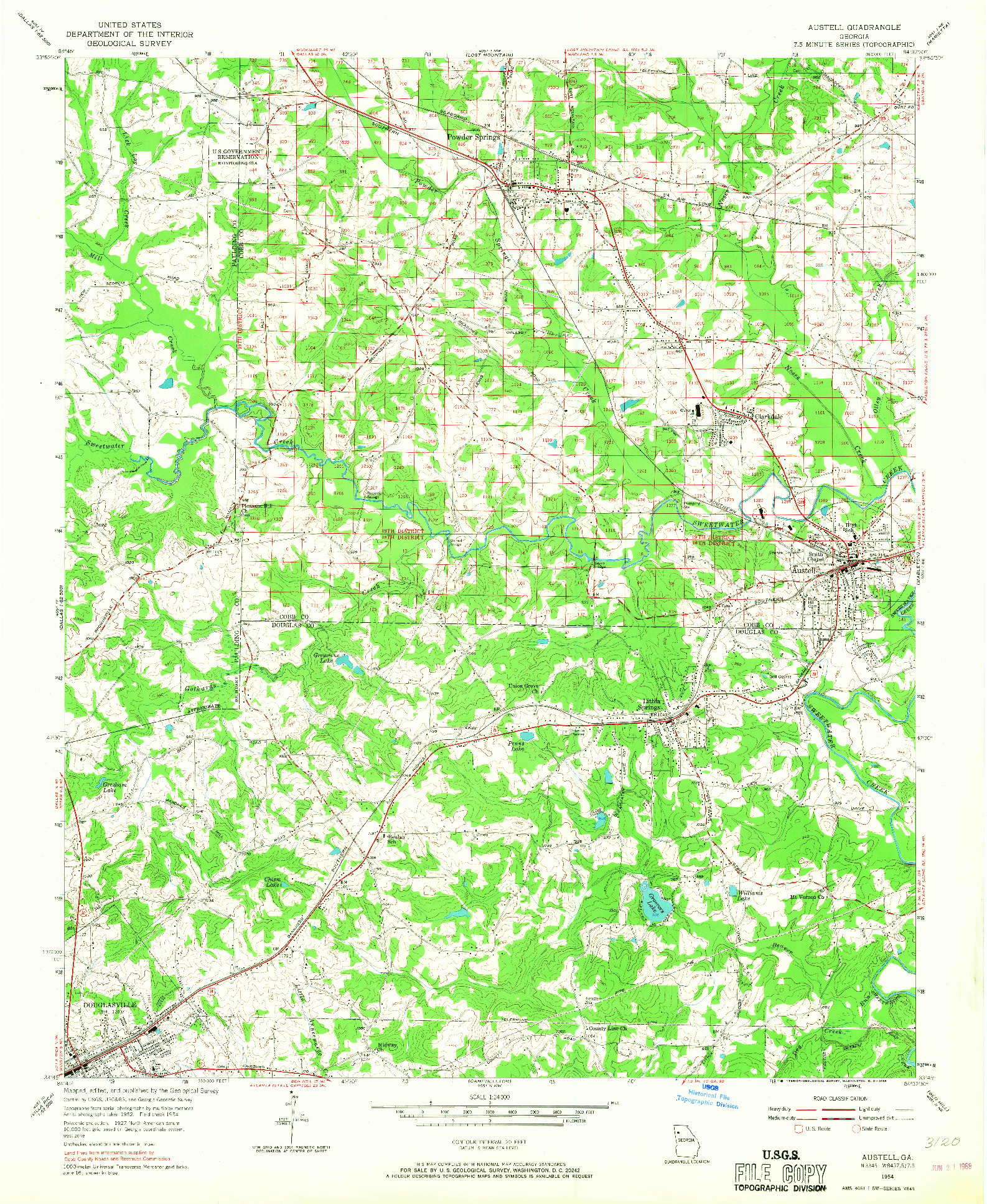 USGS 1:24000-SCALE QUADRANGLE FOR AUSTELL, GA 1954