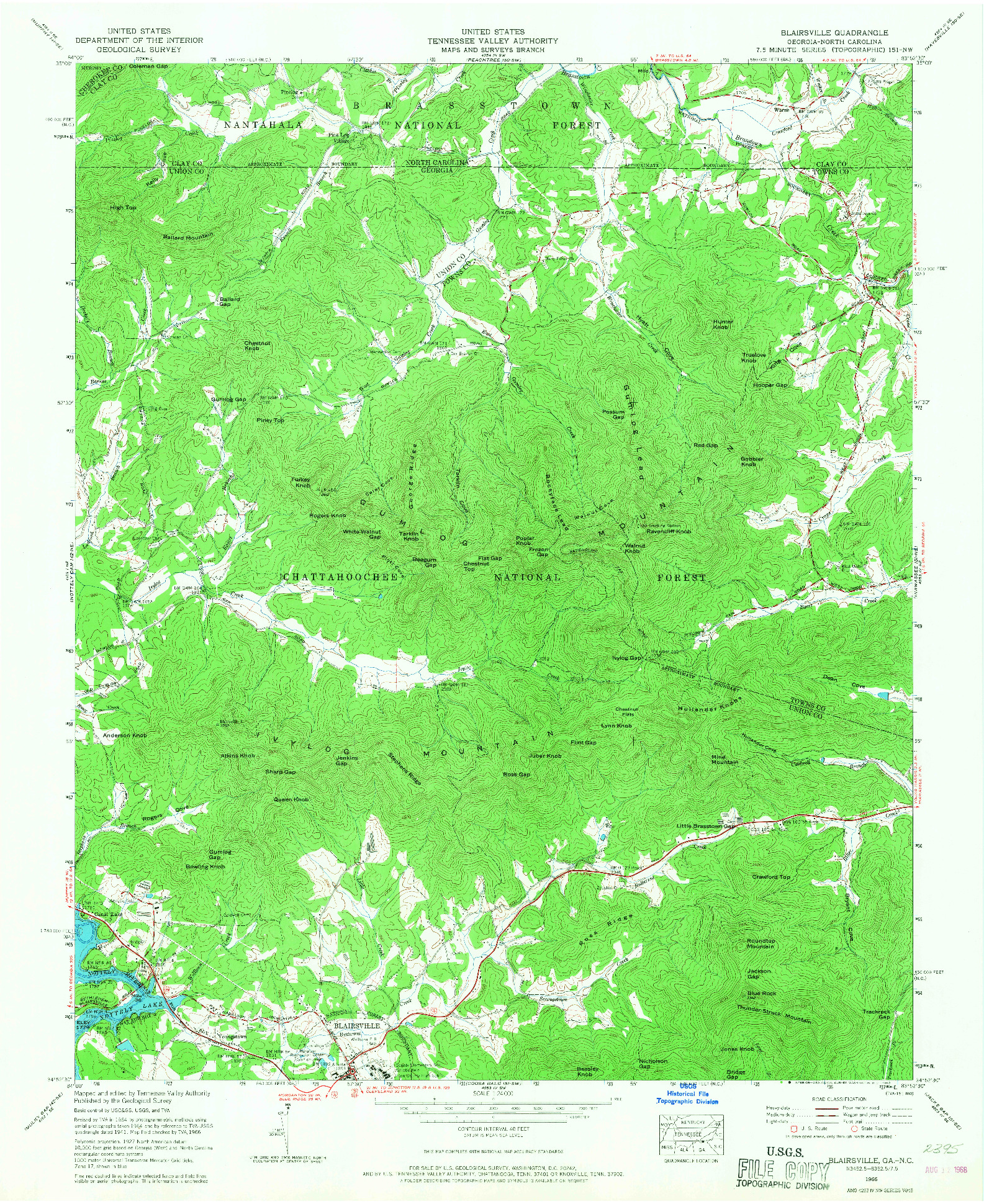 USGS 1:24000-SCALE QUADRANGLE FOR BLAIRSVILLE, GA 1966
