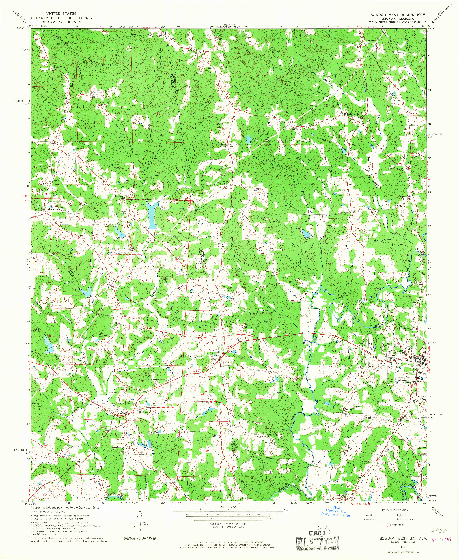 USGS 1:24000-SCALE QUADRANGLE FOR BOWDON WEST, GA 1966