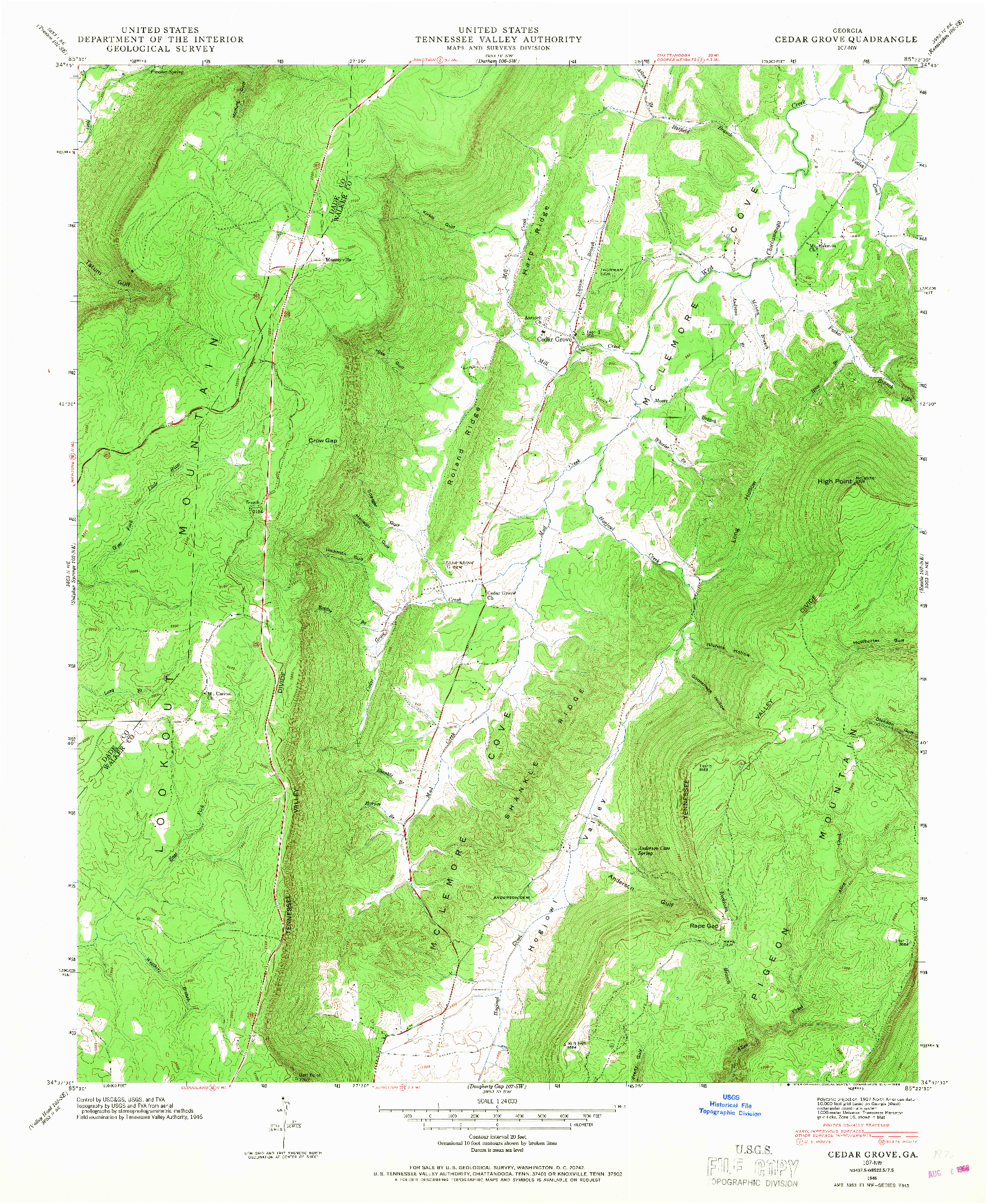 USGS 1:24000-SCALE QUADRANGLE FOR CEDAR GROVE, GA 1946