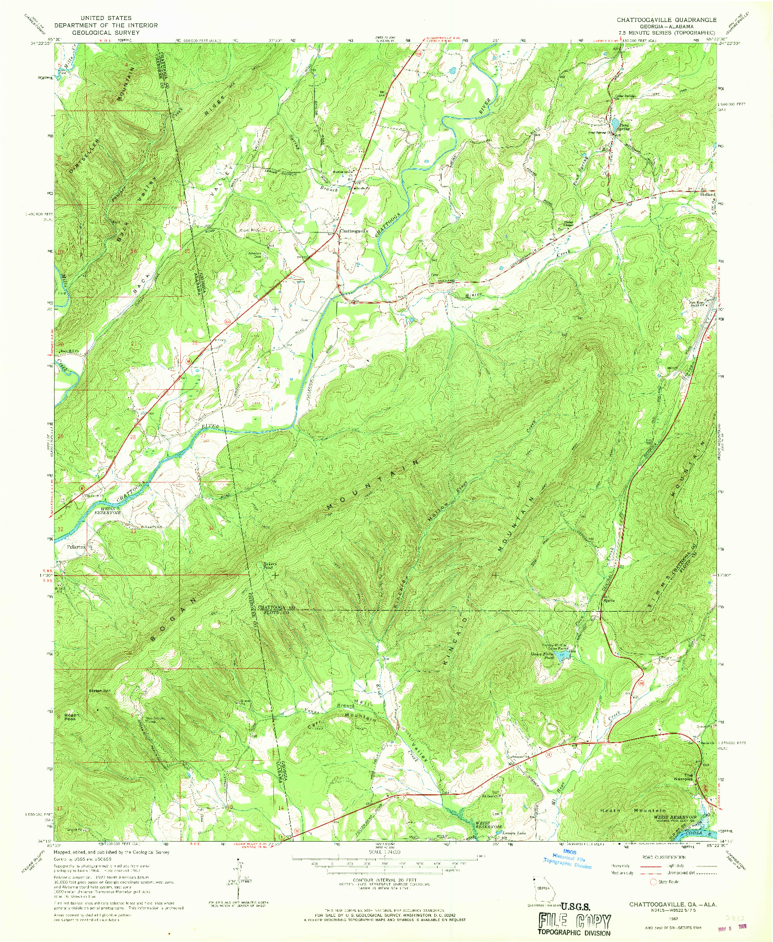 USGS 1:24000-SCALE QUADRANGLE FOR CHATTOOGAVILLE, GA 1967