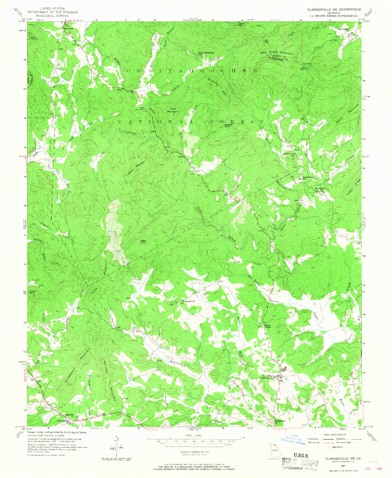 USGS 1:24000-SCALE QUADRANGLE FOR CLARKESVILLE NE, GA 1957