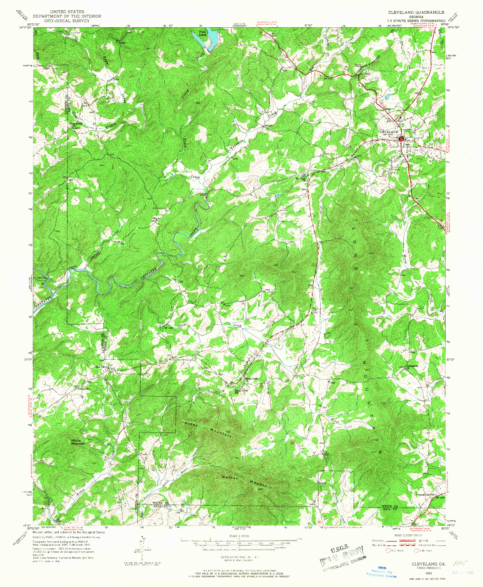 USGS 1:24000-SCALE QUADRANGLE FOR CLEVELAND, GA 1951