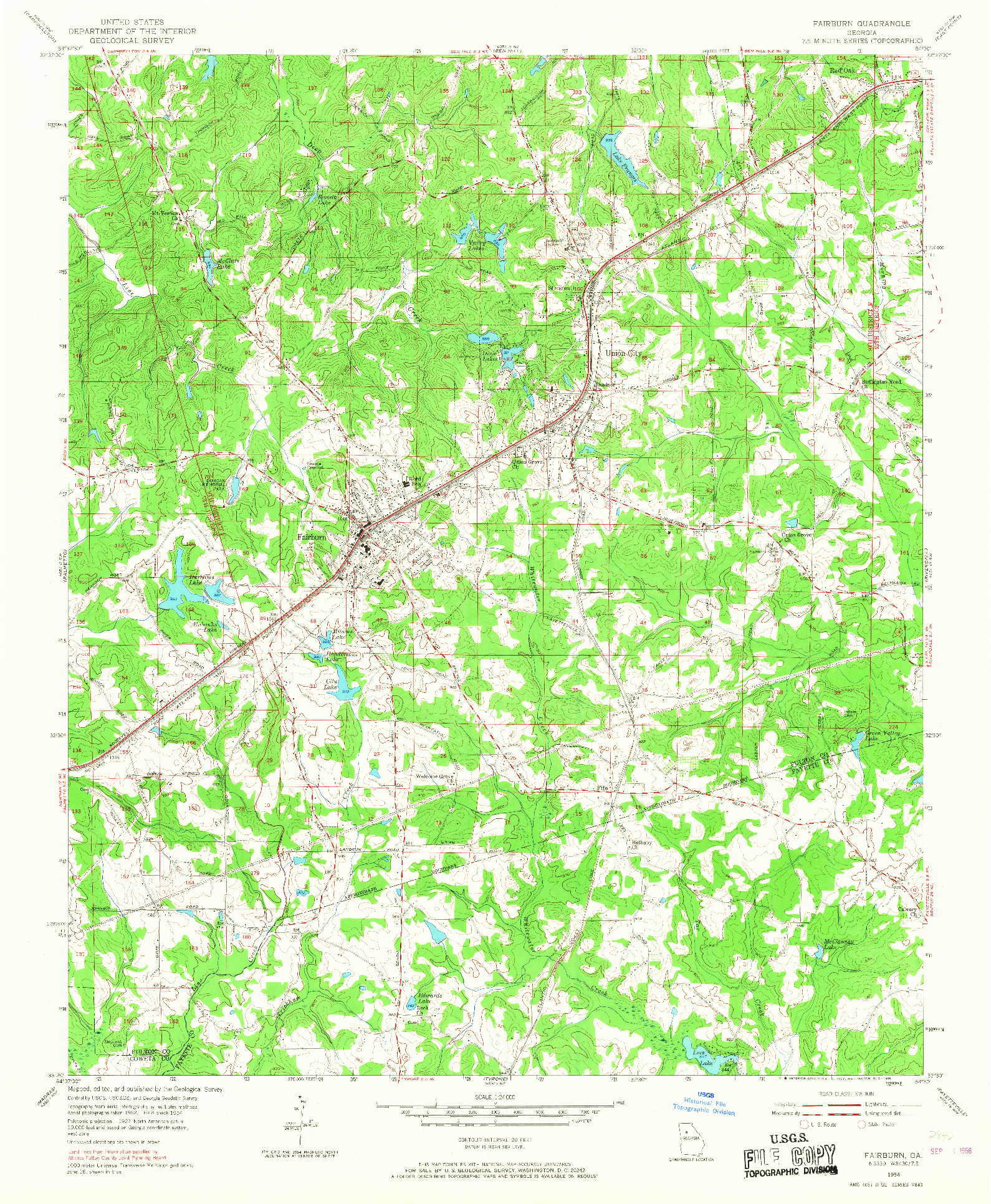 USGS 1:24000-SCALE QUADRANGLE FOR FAIRBURN, GA 1954