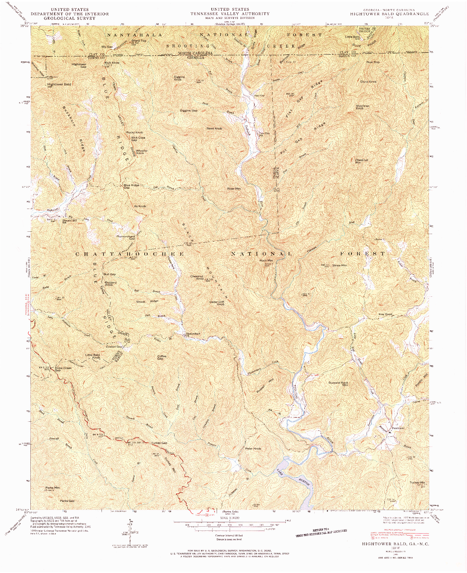 USGS 1:24000-SCALE QUADRANGLE FOR HIGHTOWER BALD, GA 1946