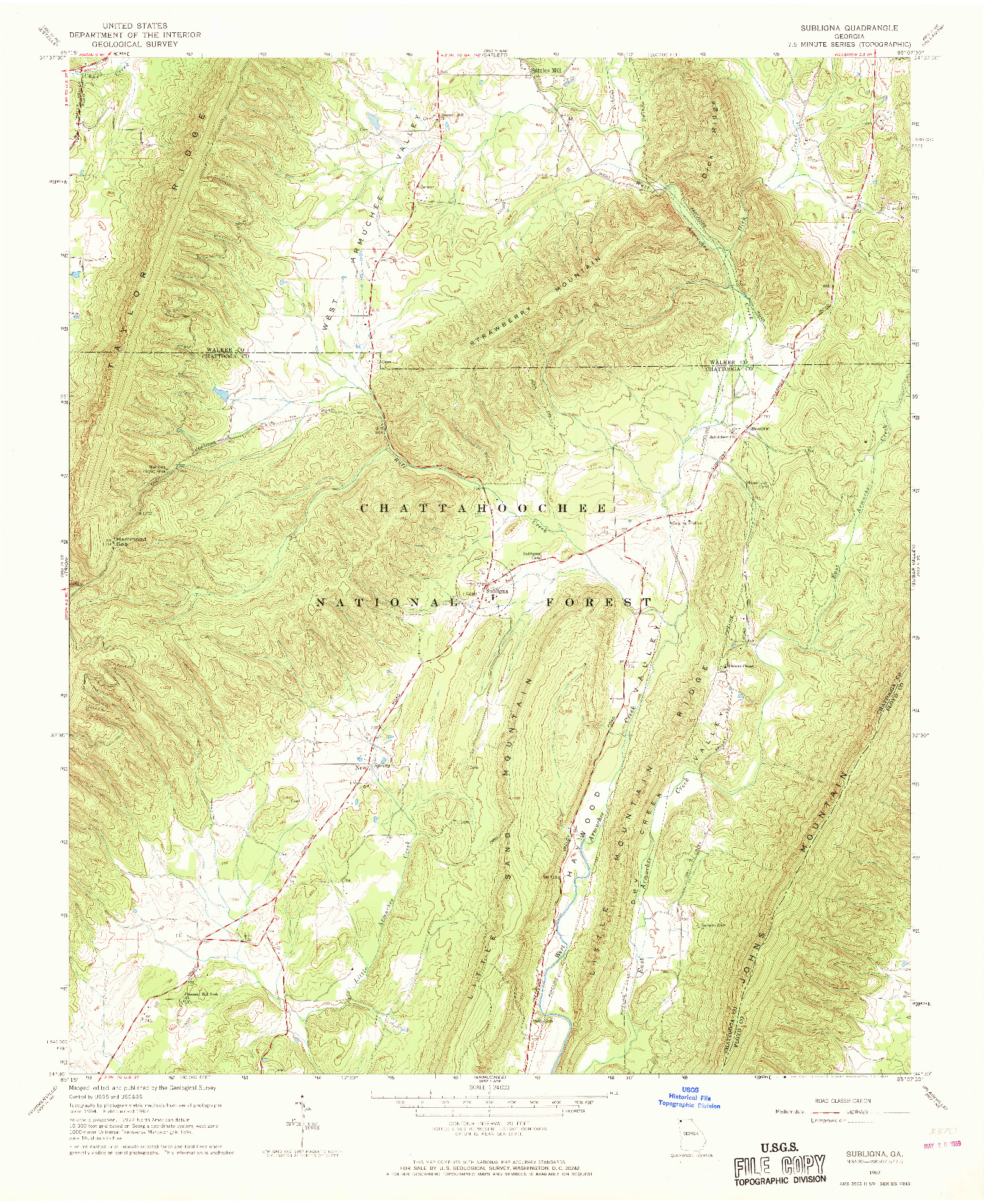 USGS 1:24000-SCALE QUADRANGLE FOR SUBLIGNA, GA 1967