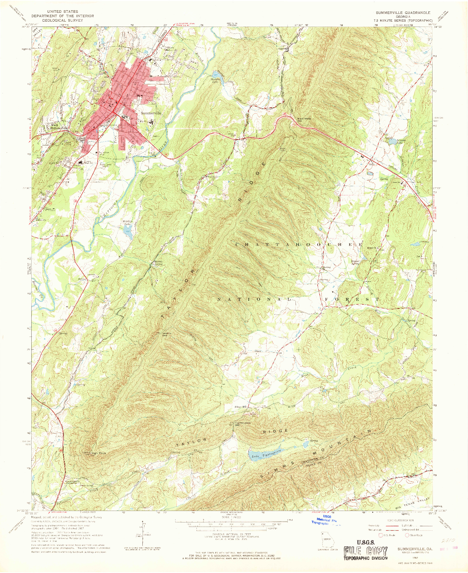 USGS 1:24000-SCALE QUADRANGLE FOR SUMMERVILLE, GA 1967