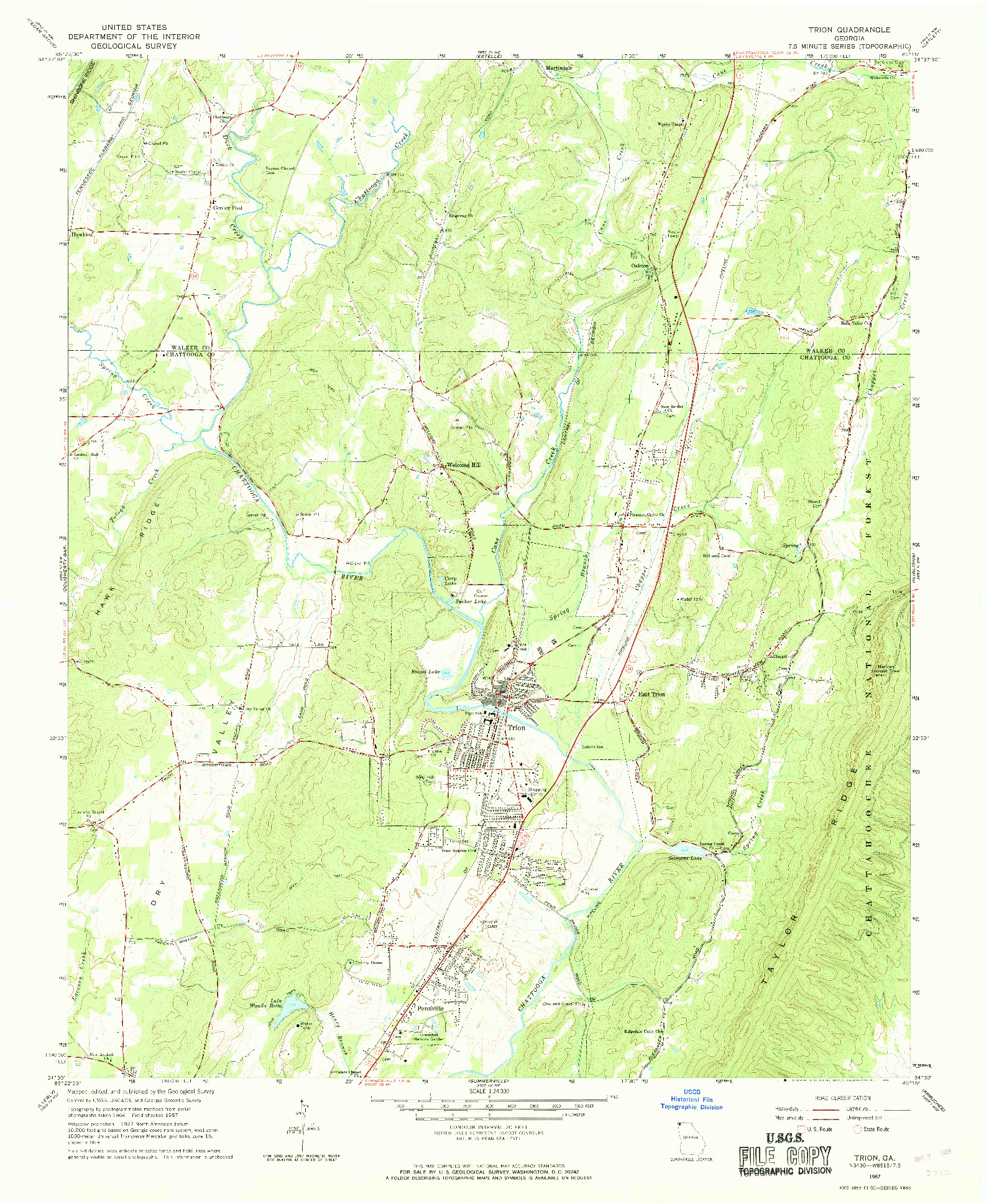 USGS 1:24000-SCALE QUADRANGLE FOR TRION, GA 1967