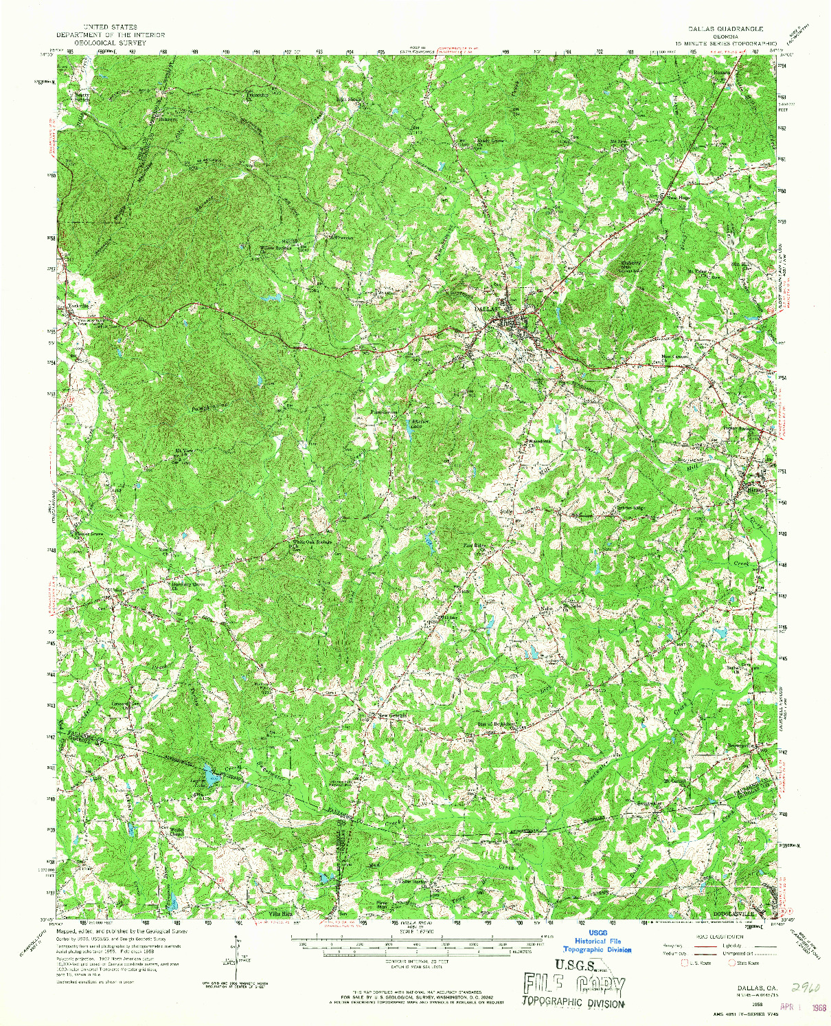 USGS 1:62500-SCALE QUADRANGLE FOR DALLAS, GA 1958