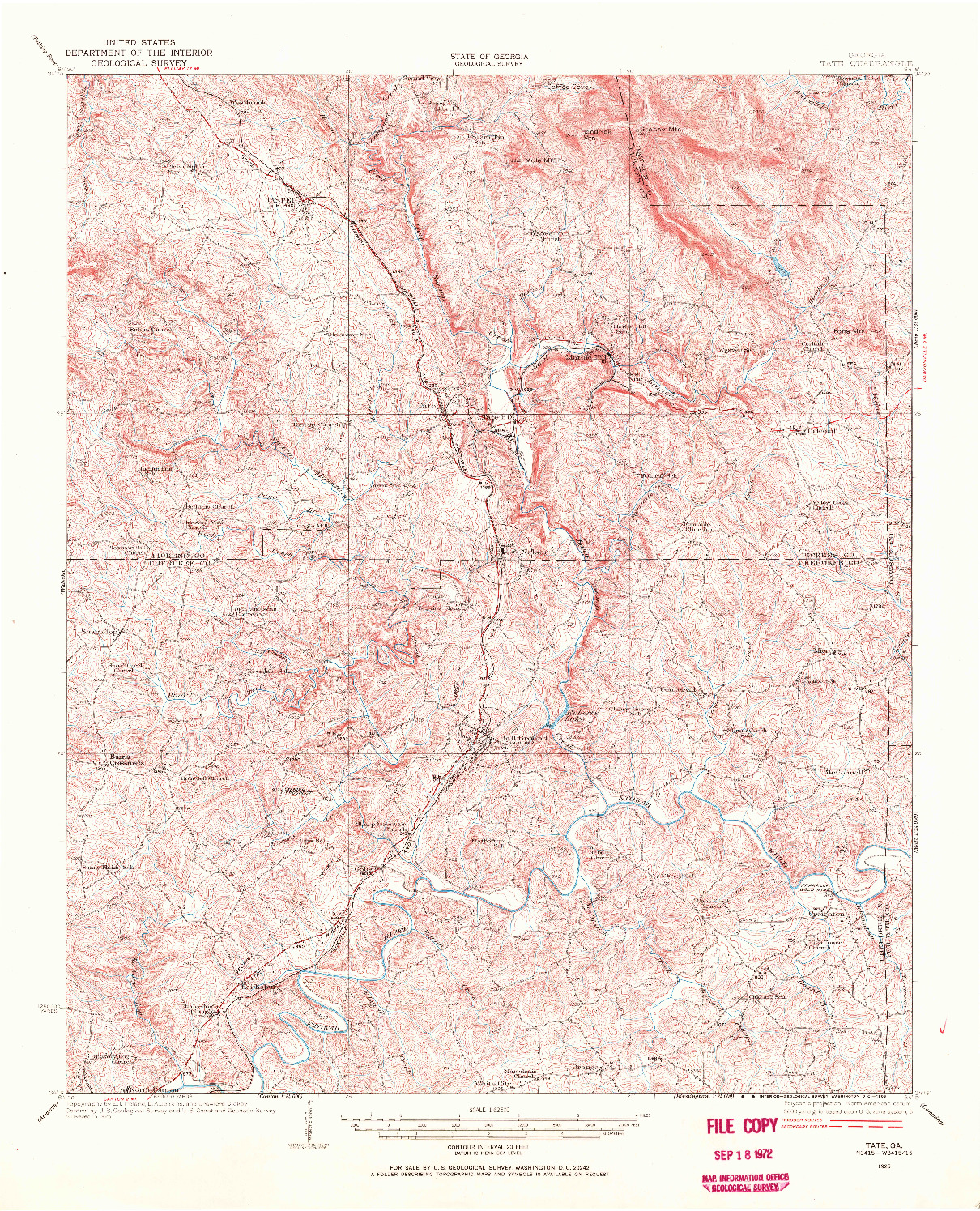 USGS 1:62500-SCALE QUADRANGLE FOR TATE, GA 1926