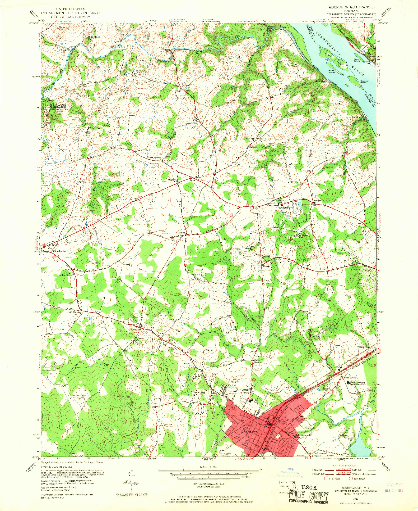 USGS 1:24000-SCALE QUADRANGLE FOR ABERDEEN, MD 1953