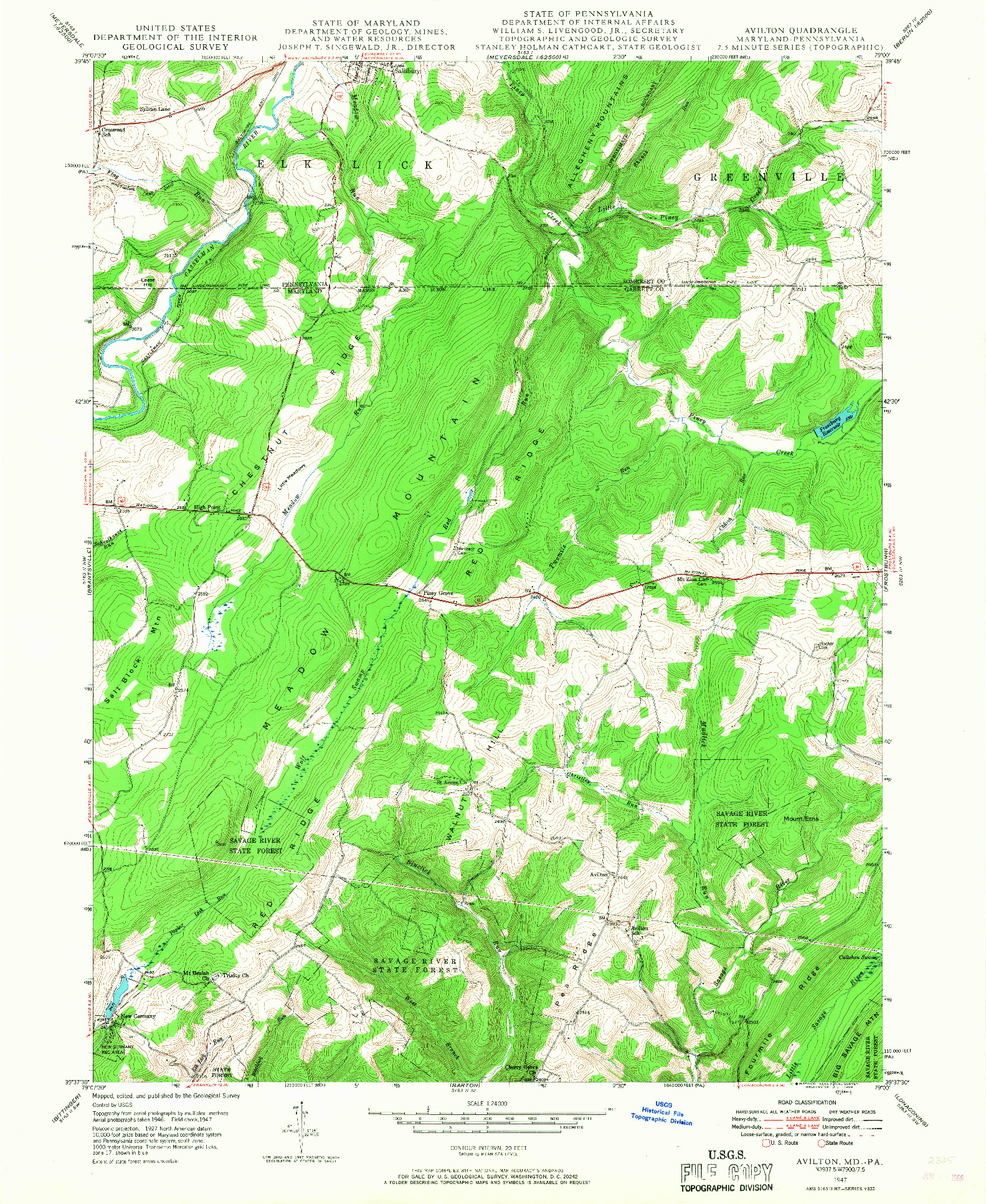 USGS 1:24000-SCALE QUADRANGLE FOR AVILTON, MD 1947