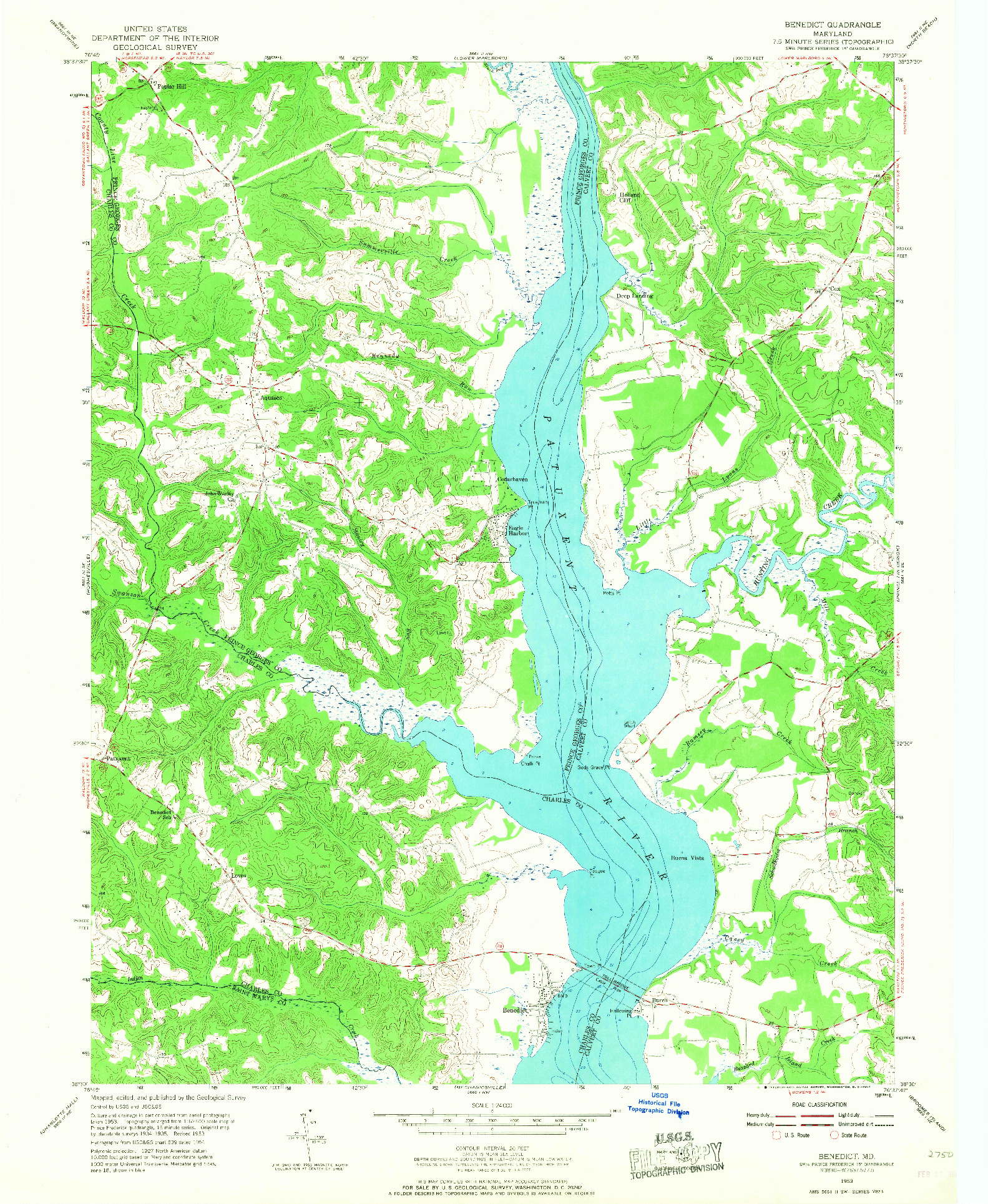 USGS 1:24000-SCALE QUADRANGLE FOR BENEDICT, MD 1953