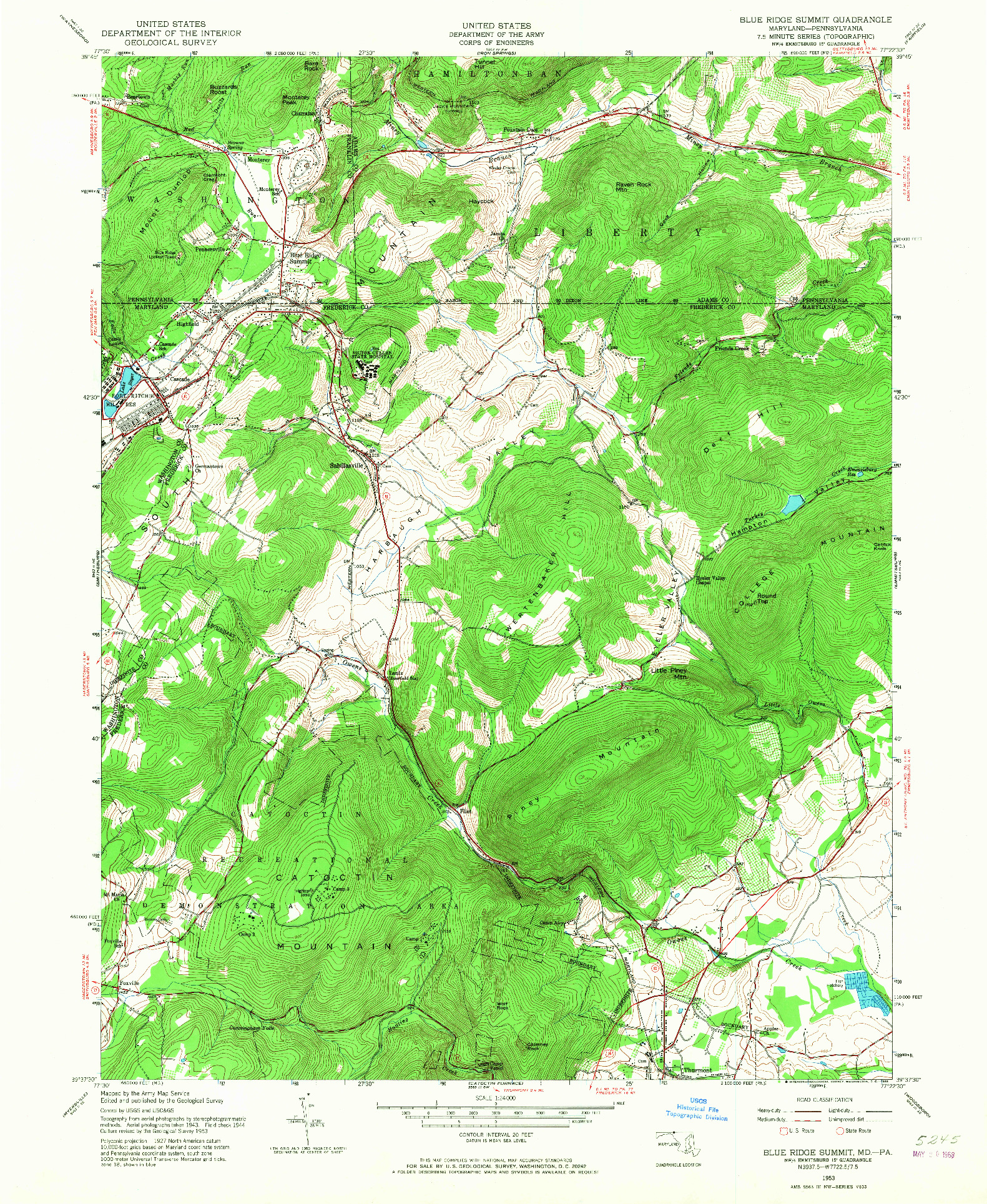 USGS 1:24000-SCALE QUADRANGLE FOR BLUE RIDGE SUMMIT, MD 1953