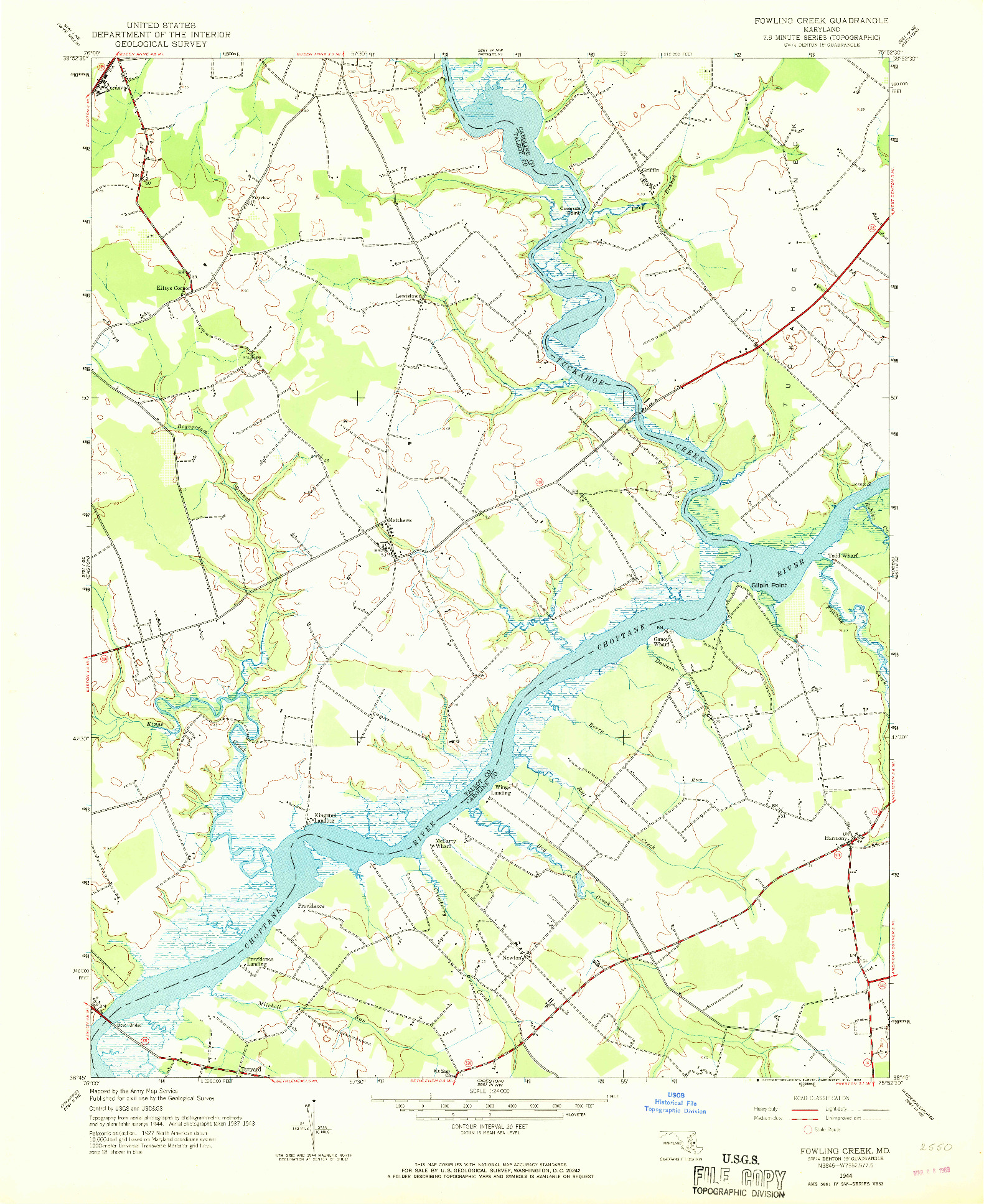 USGS 1:24000-SCALE QUADRANGLE FOR FOWLING CREEK, MD 1944