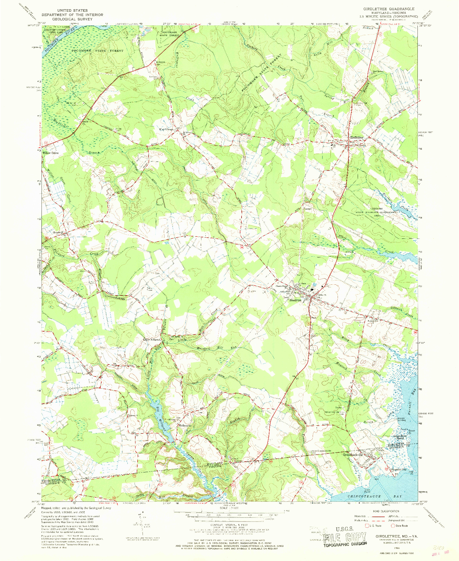 USGS 1:24000-SCALE QUADRANGLE FOR GIRDLETREE, MD 1966