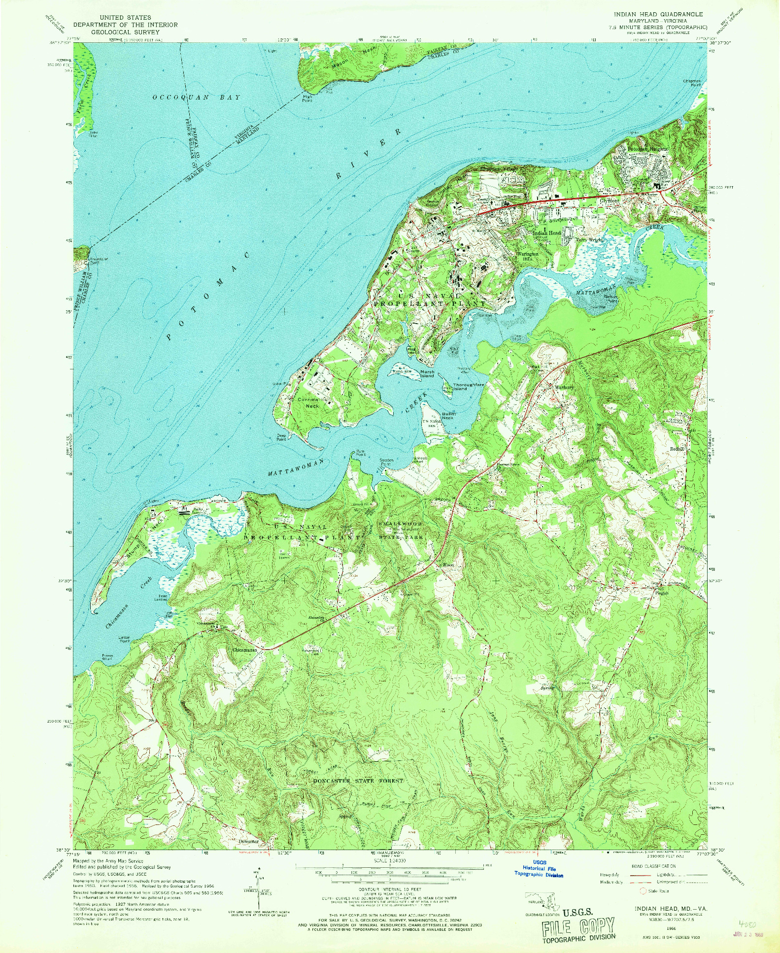 USGS 1:24000-SCALE QUADRANGLE FOR INDIAN HEAD, MD 1966