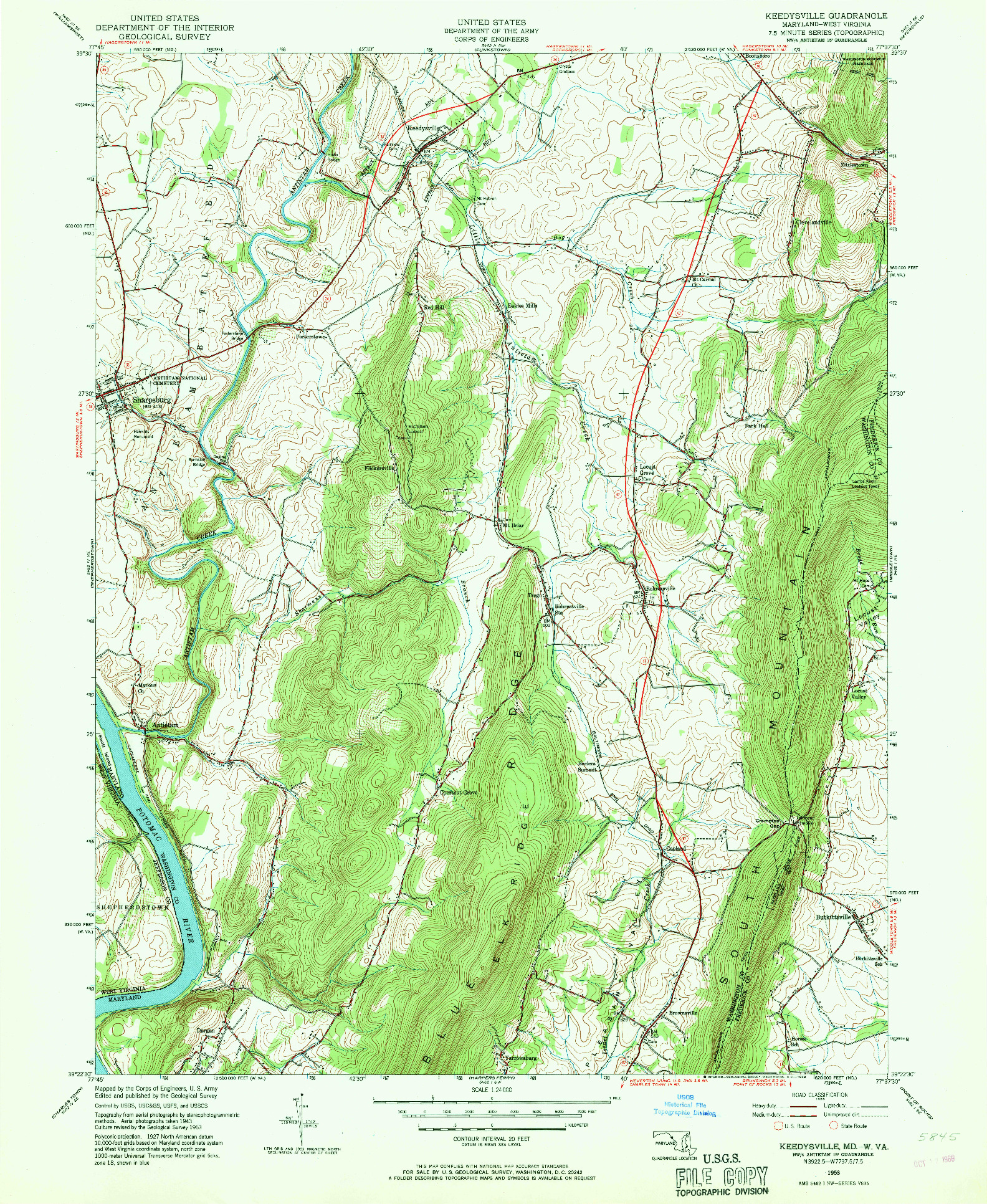 USGS 1:24000-SCALE QUADRANGLE FOR KEEDYSVILLE, MD 1953