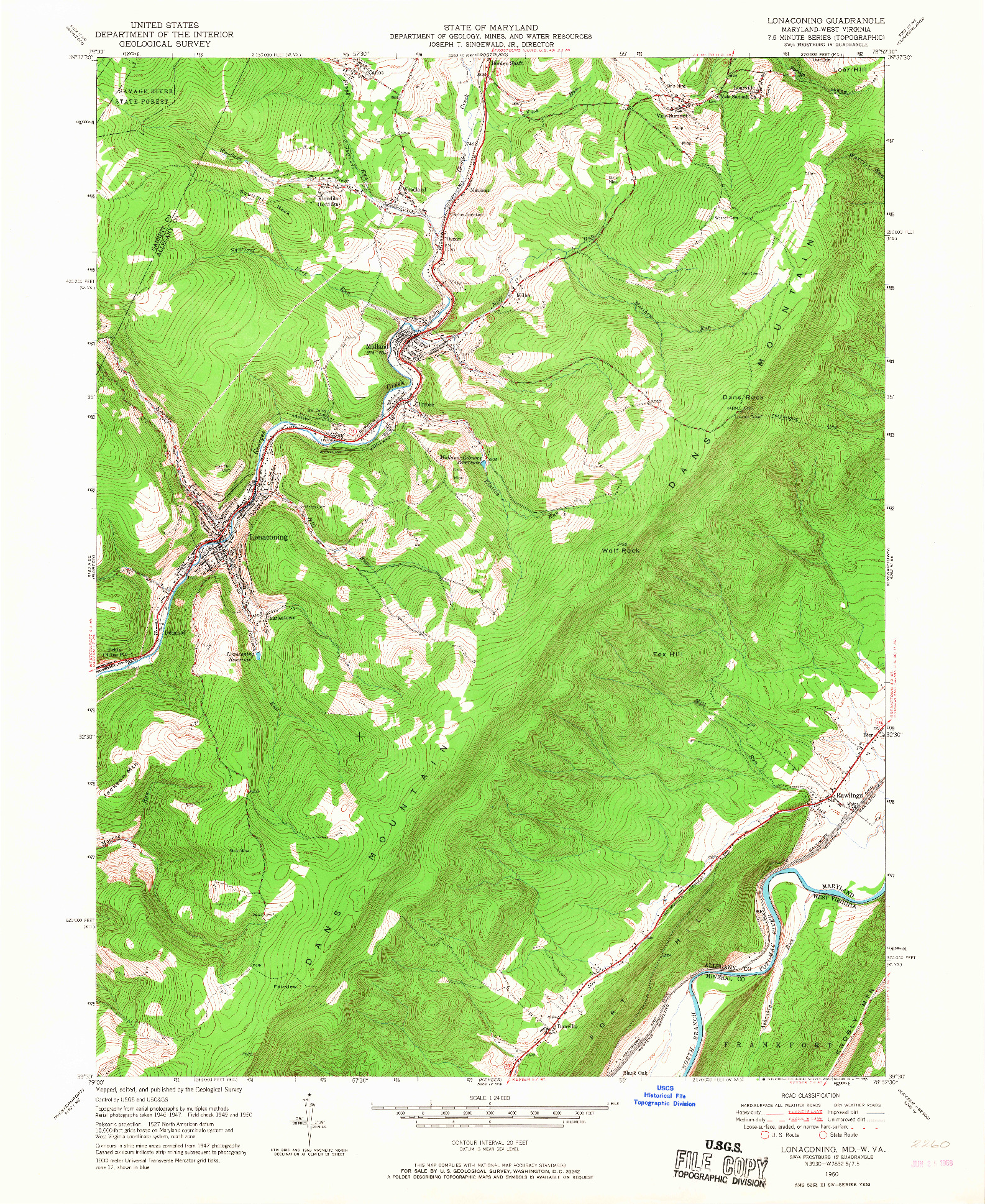 USGS 1:24000-SCALE QUADRANGLE FOR LONACONING, MD 1950