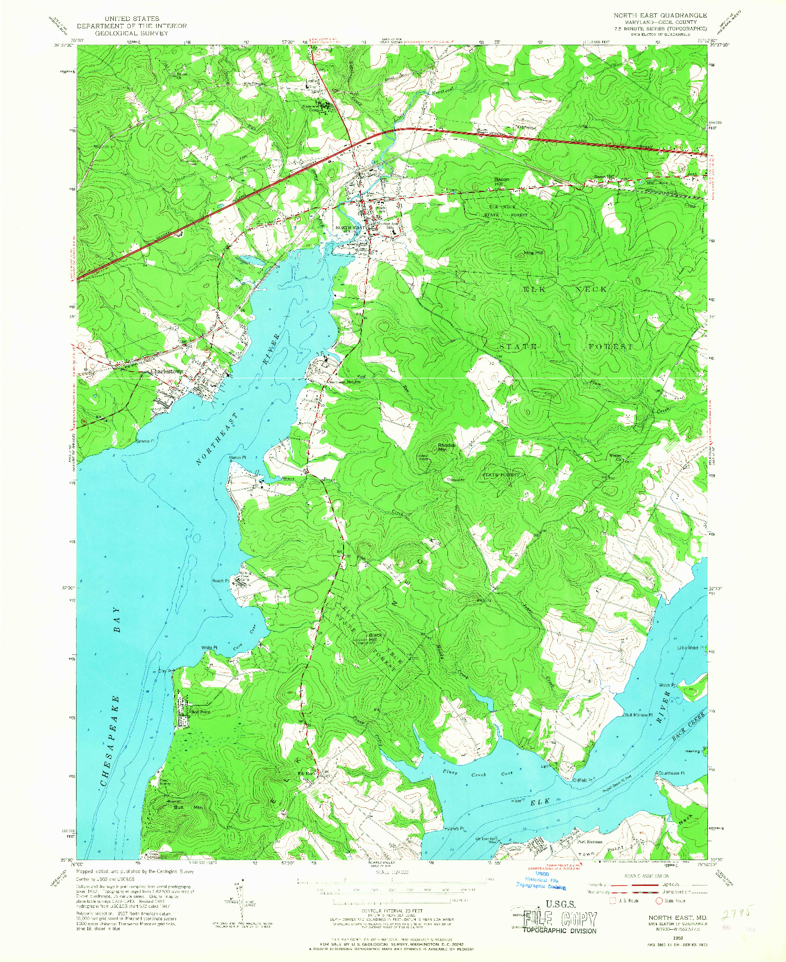 USGS 1:24000-SCALE QUADRANGLE FOR NORTH EAST, MD 1953