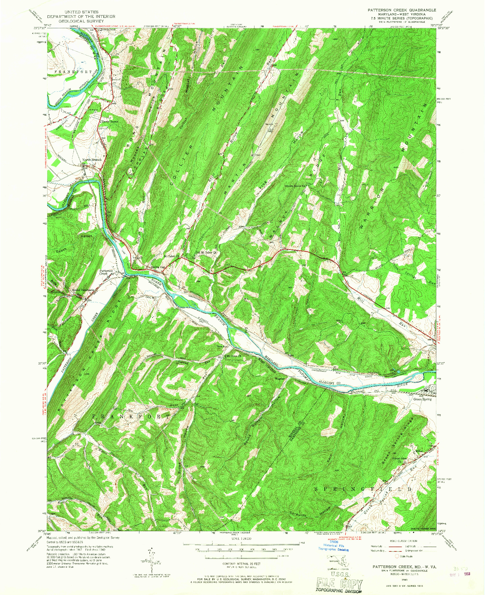 USGS 1:24000-SCALE QUADRANGLE FOR PATTERSON CREEK, MD 1949