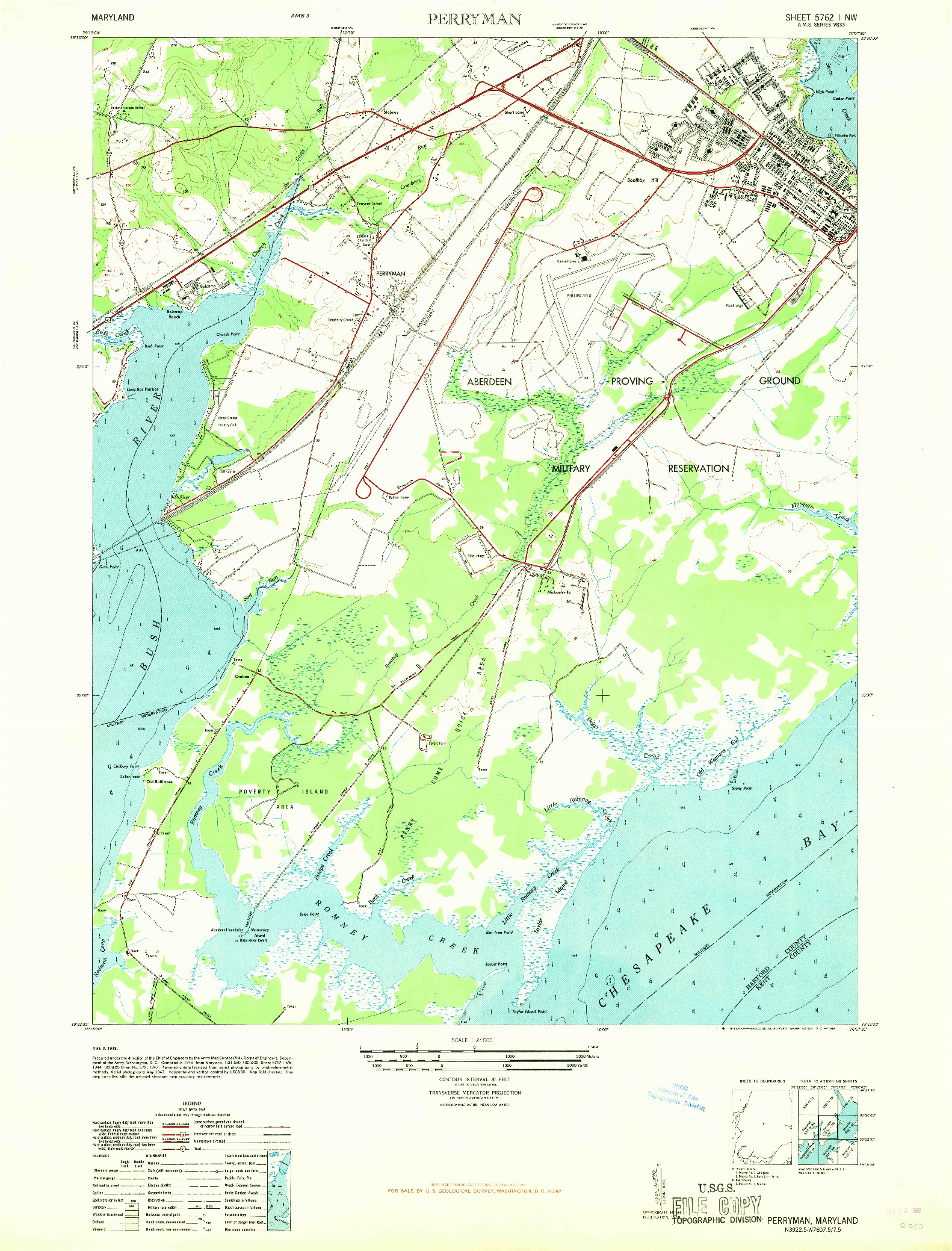 USGS 1:24000-SCALE QUADRANGLE FOR PERRYMAN, MD 1968