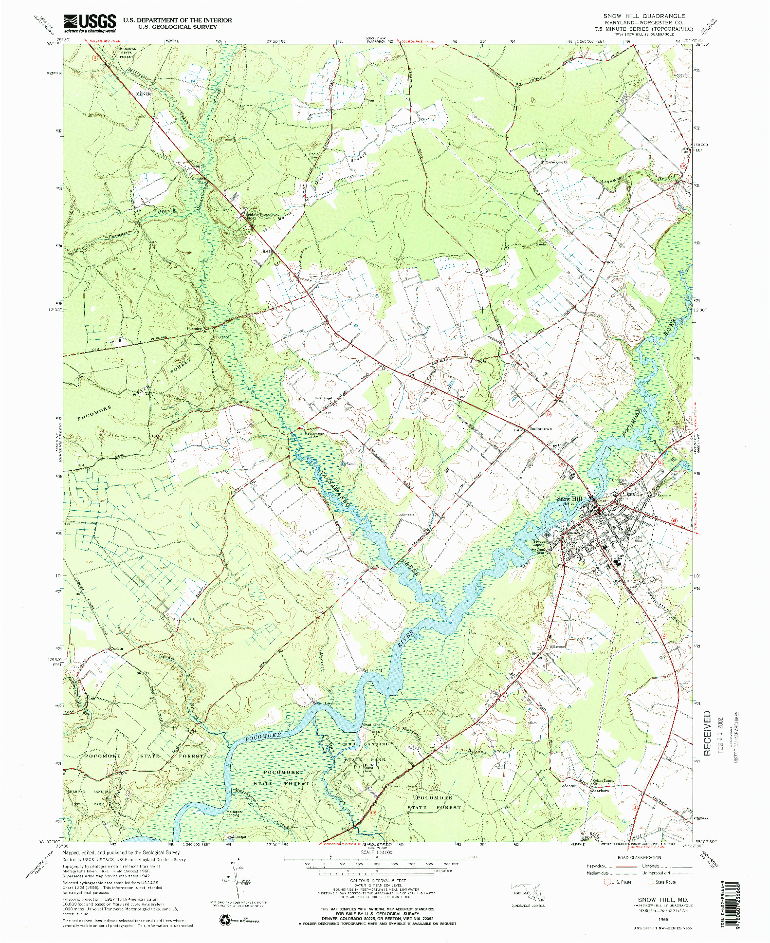 USGS 1:24000-SCALE QUADRANGLE FOR SNOW HILL, MD 1966