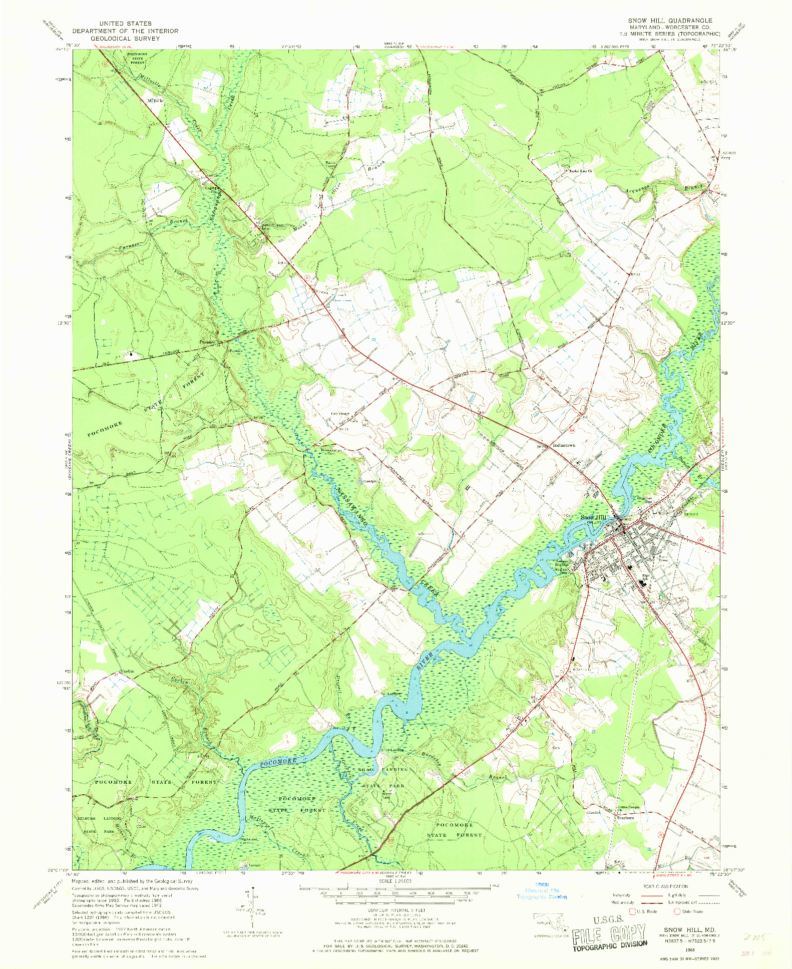 USGS 1:24000-SCALE QUADRANGLE FOR SNOW HILL, MD 1966