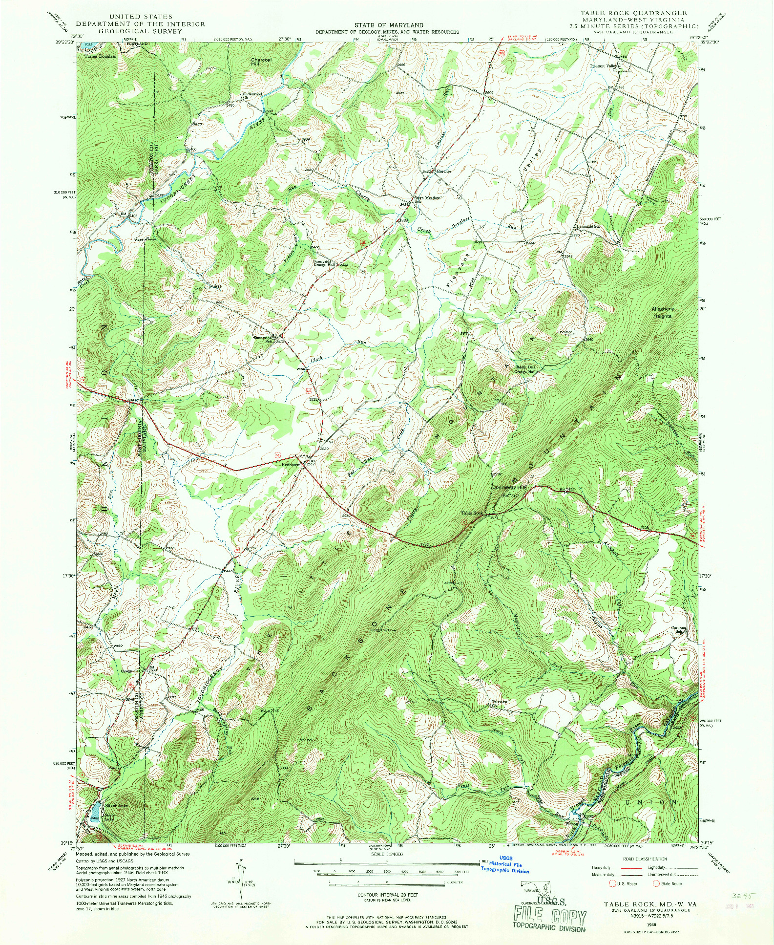 USGS 1:24000-SCALE QUADRANGLE FOR TABLE ROCK, MD 1948