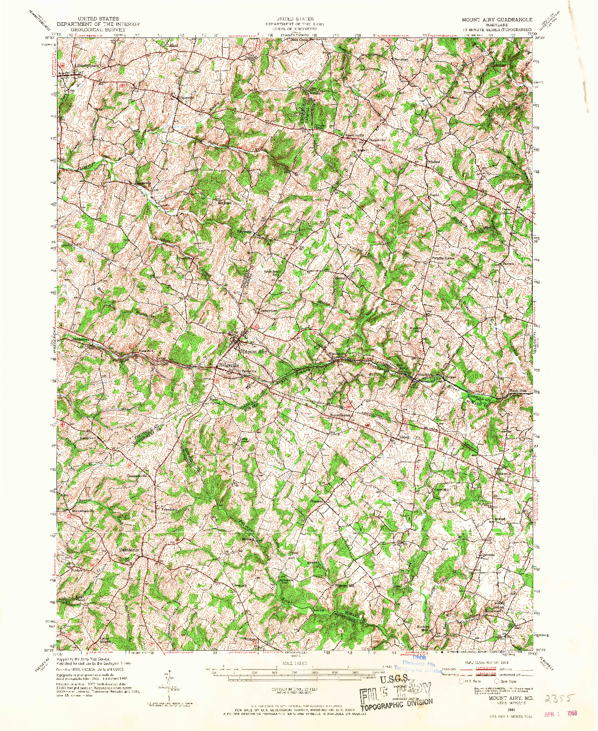 USGS 1:62500-SCALE QUADRANGLE FOR MOUNT AIRY, MD 1945