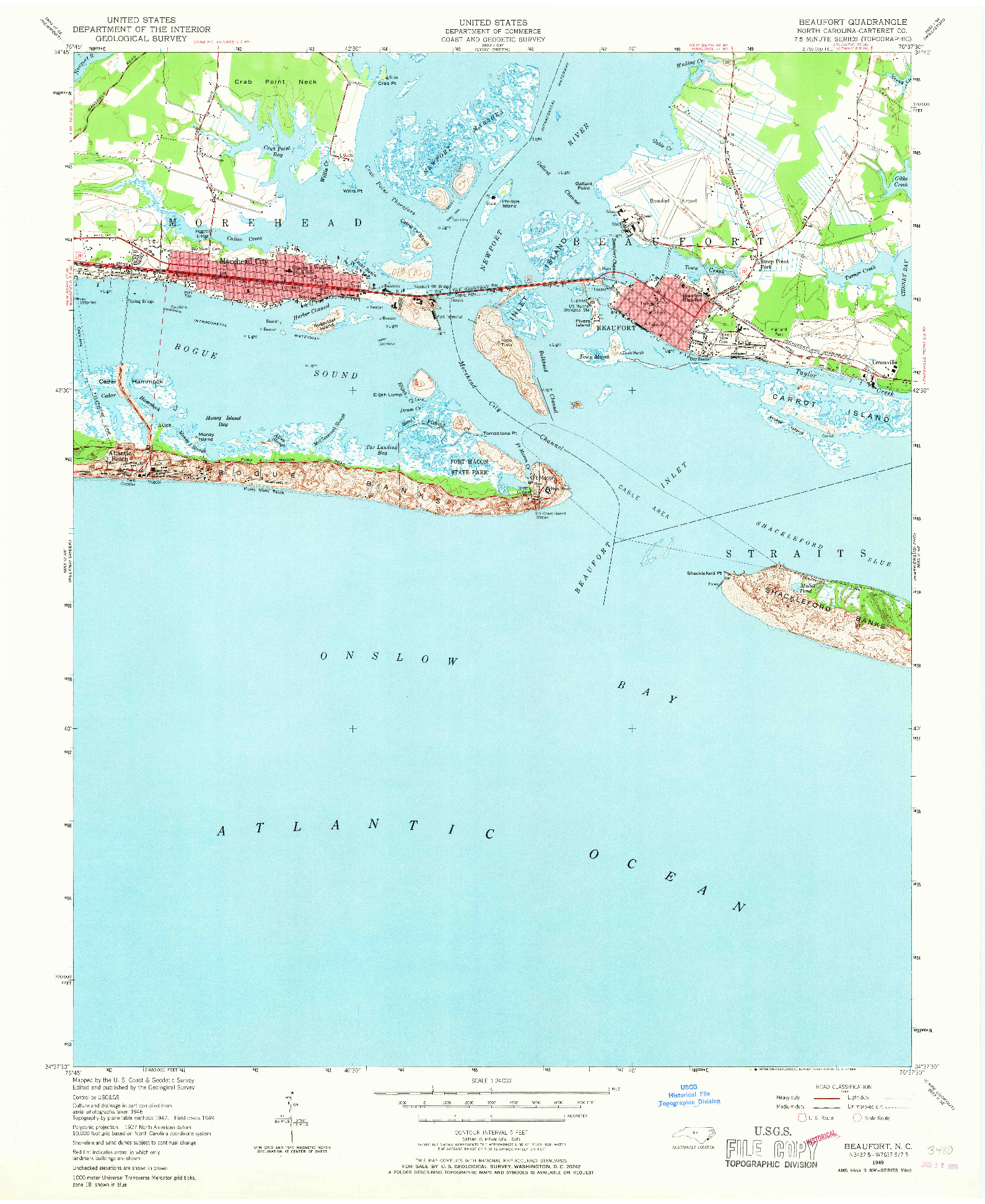 USGS 1:24000-SCALE QUADRANGLE FOR BEAUFORT, NC 1949