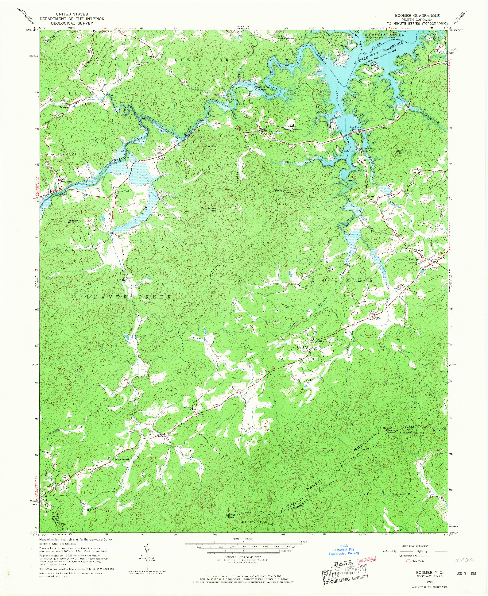 USGS 1:24000-SCALE QUADRANGLE FOR BOOMER, NC 1966