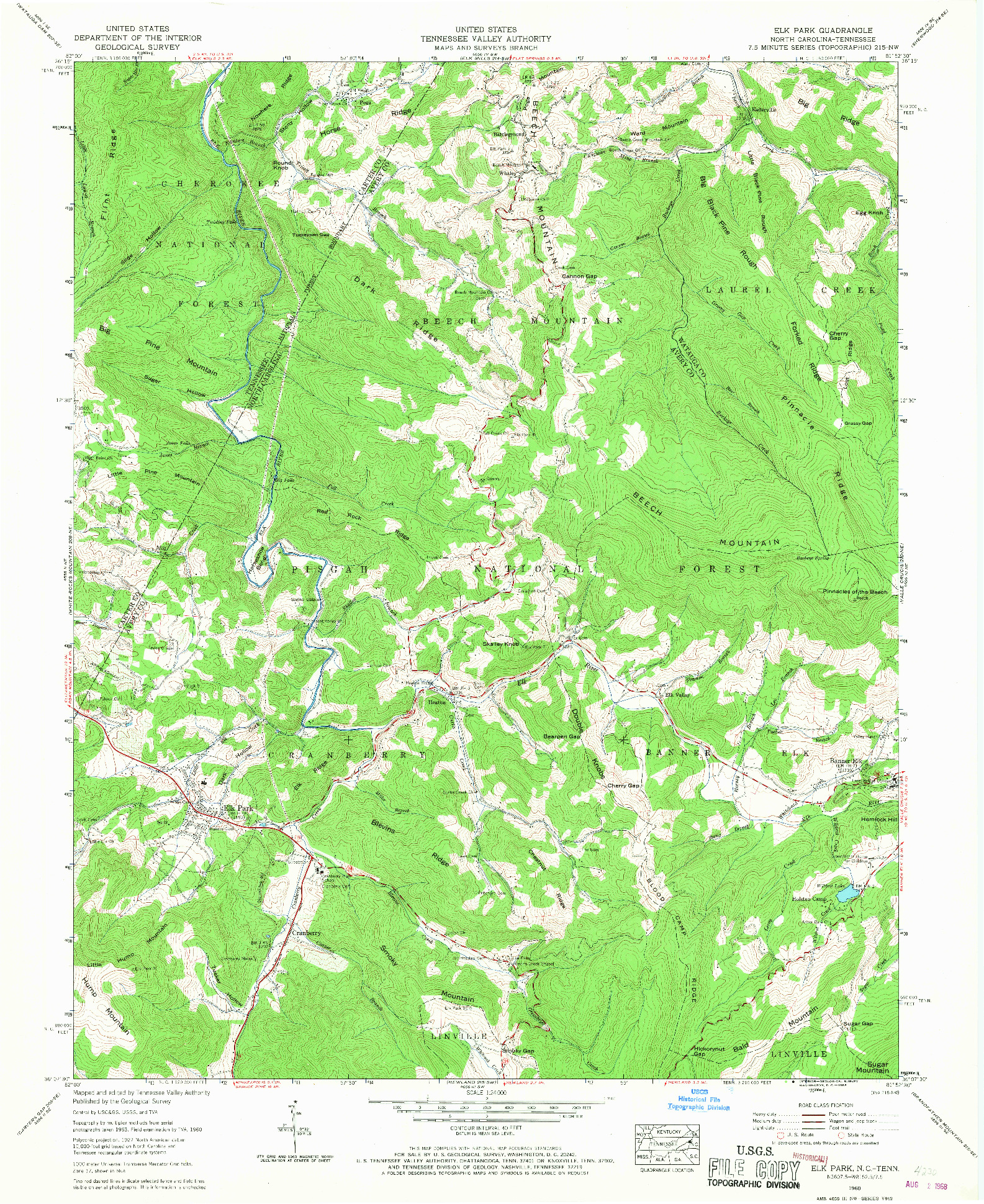 USGS 1:24000-SCALE QUADRANGLE FOR ELK PARK, NC 1960