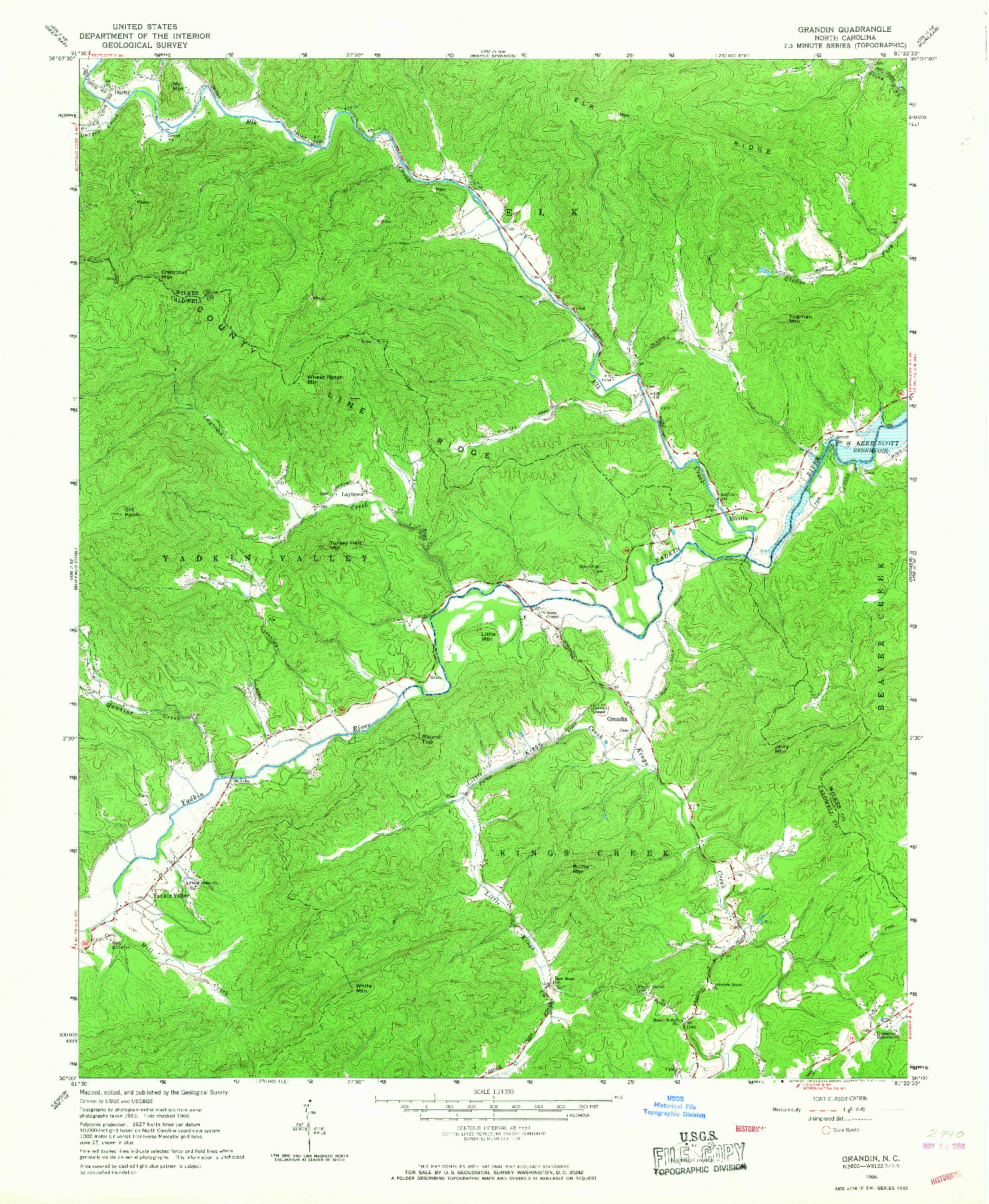 USGS 1:24000-SCALE QUADRANGLE FOR GRANDIN, NC 1966