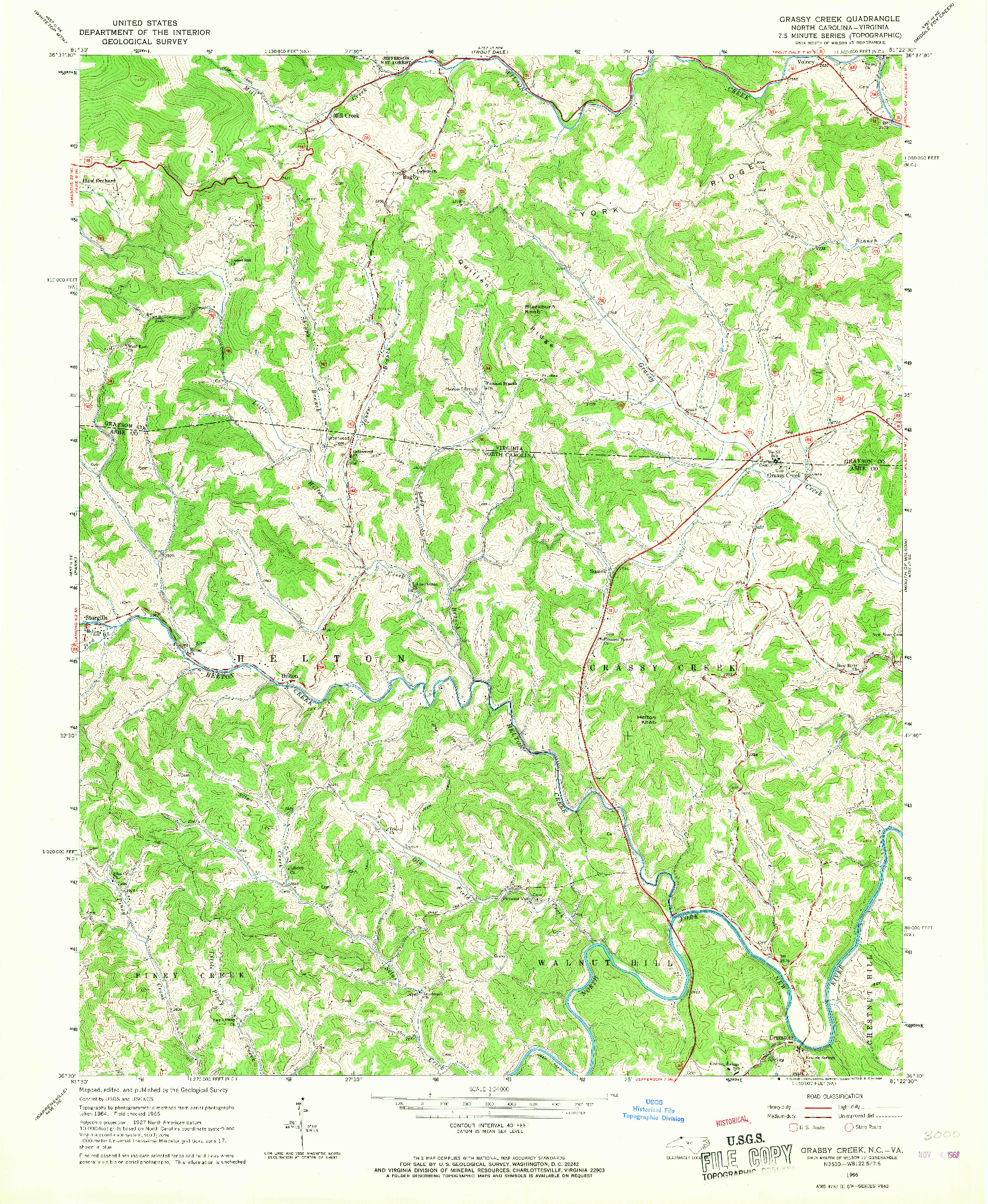 USGS 1:24000-SCALE QUADRANGLE FOR GRASSY CREEK, NC 1966