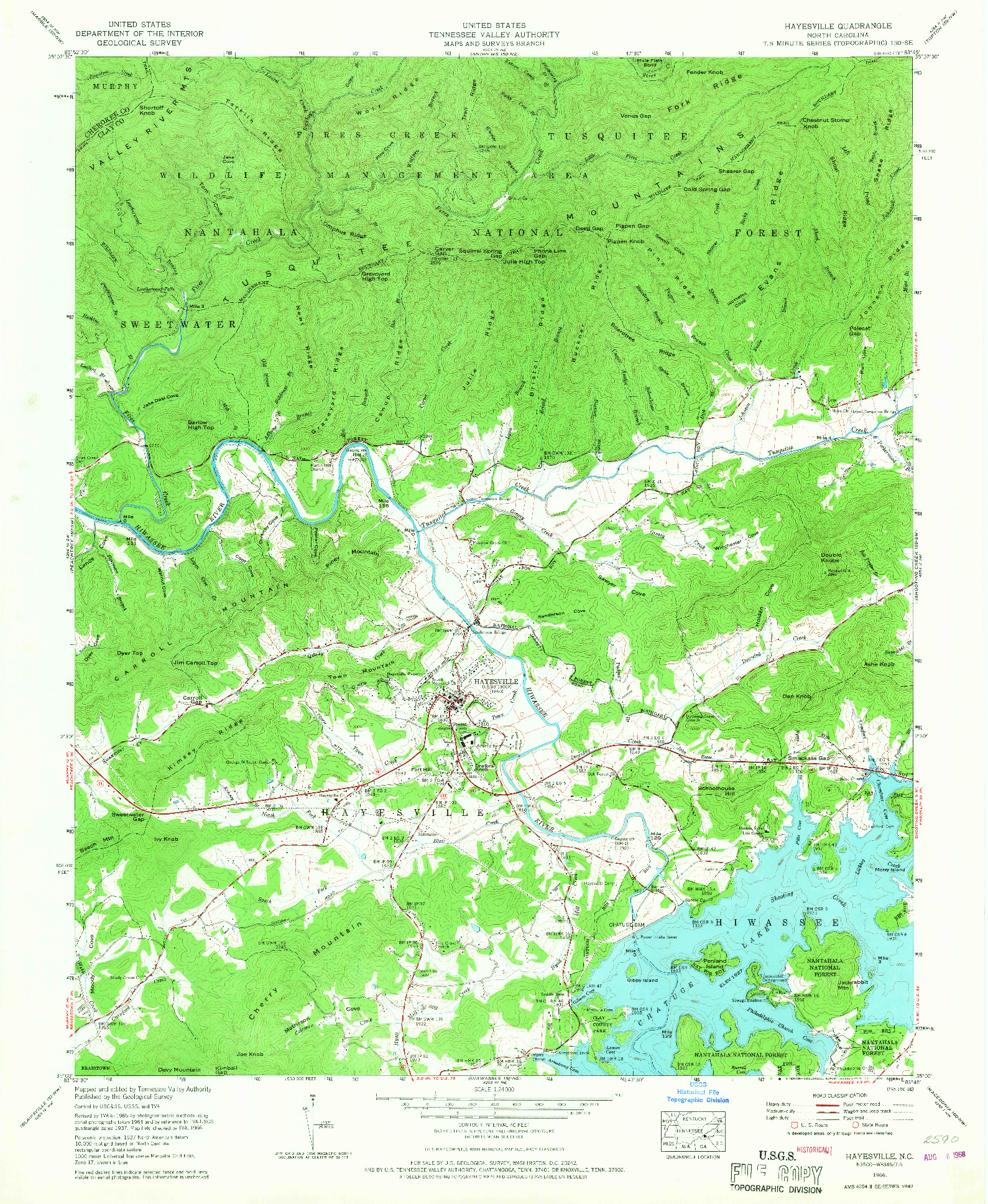 USGS 1:24000-SCALE QUADRANGLE FOR HAYESVILLE, NC 1966