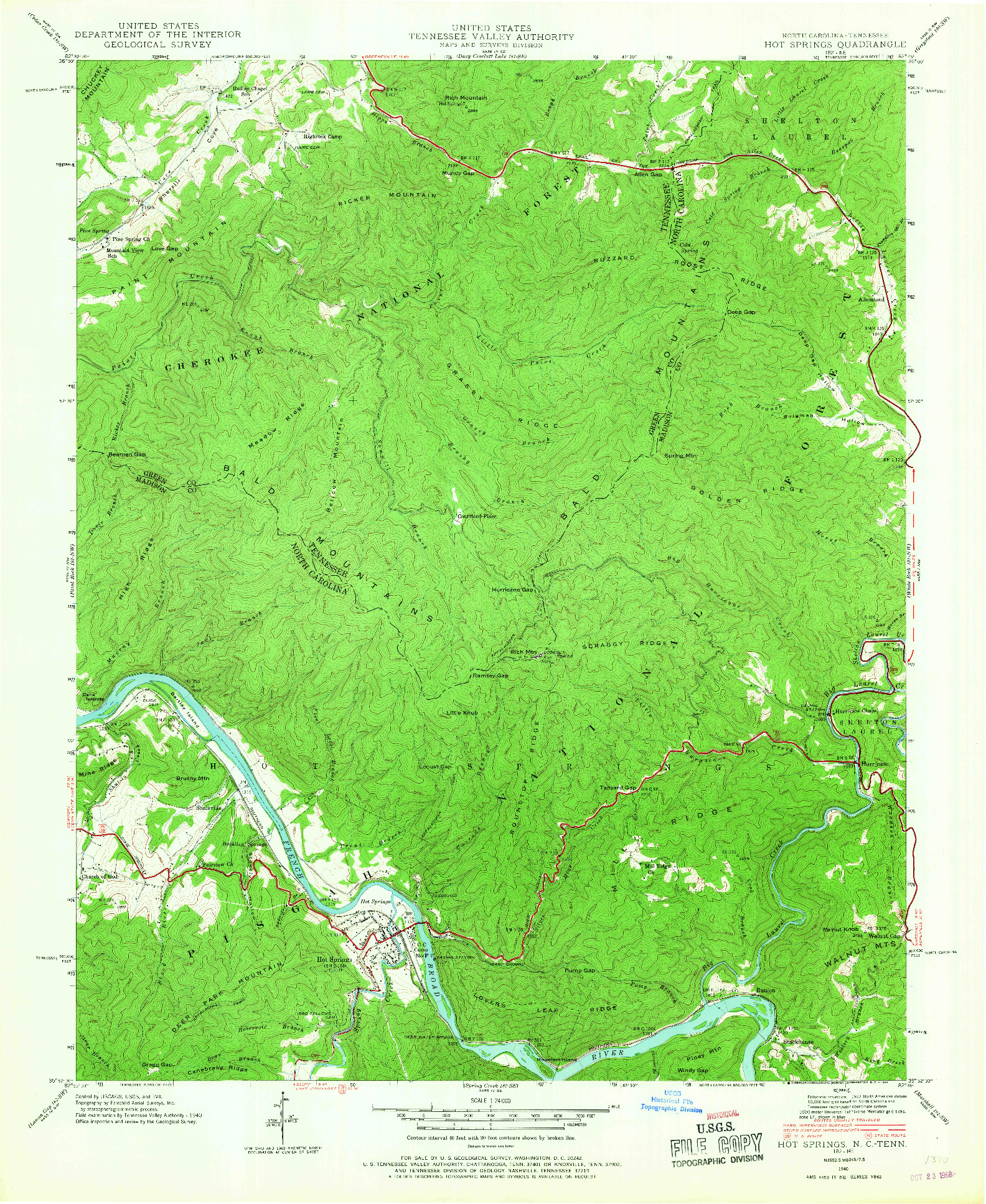 USGS 1:24000-SCALE QUADRANGLE FOR HOT SPRINGS, NC 1940