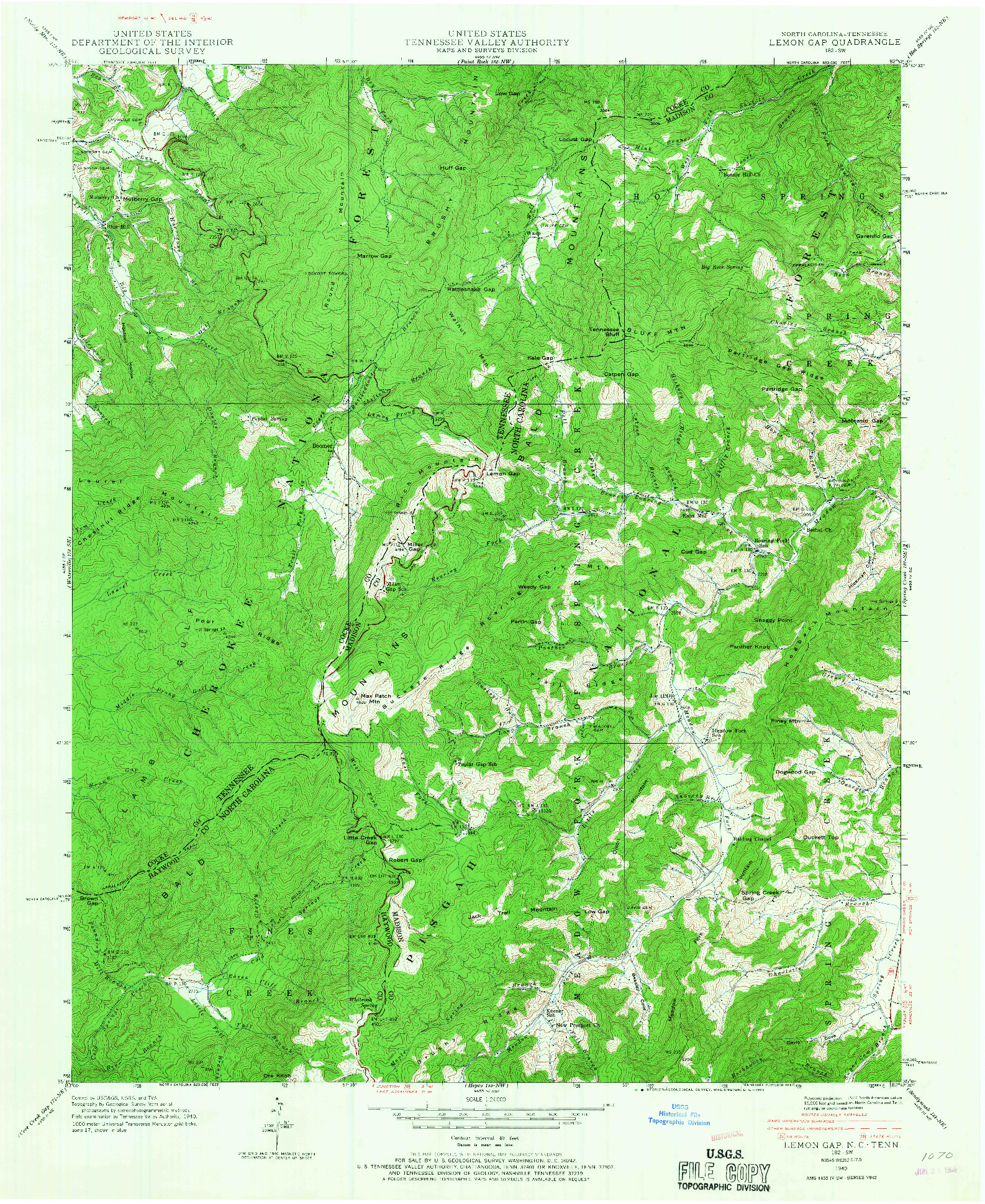 USGS 1:24000-SCALE QUADRANGLE FOR LEMON GAP, NC 1940