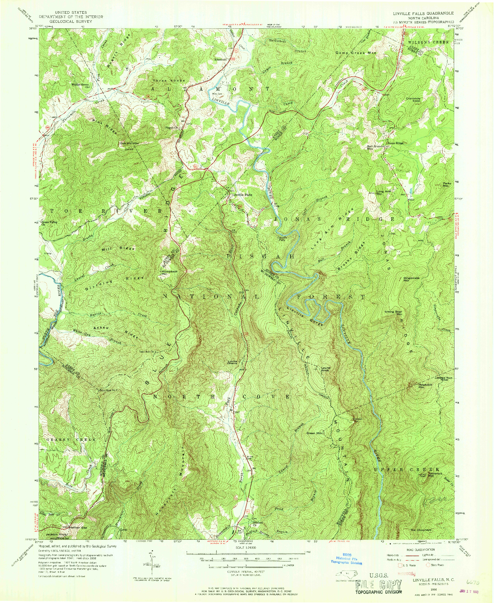 USGS 1:24000-SCALE QUADRANGLE FOR LINVILLE FALLS, NC 1956