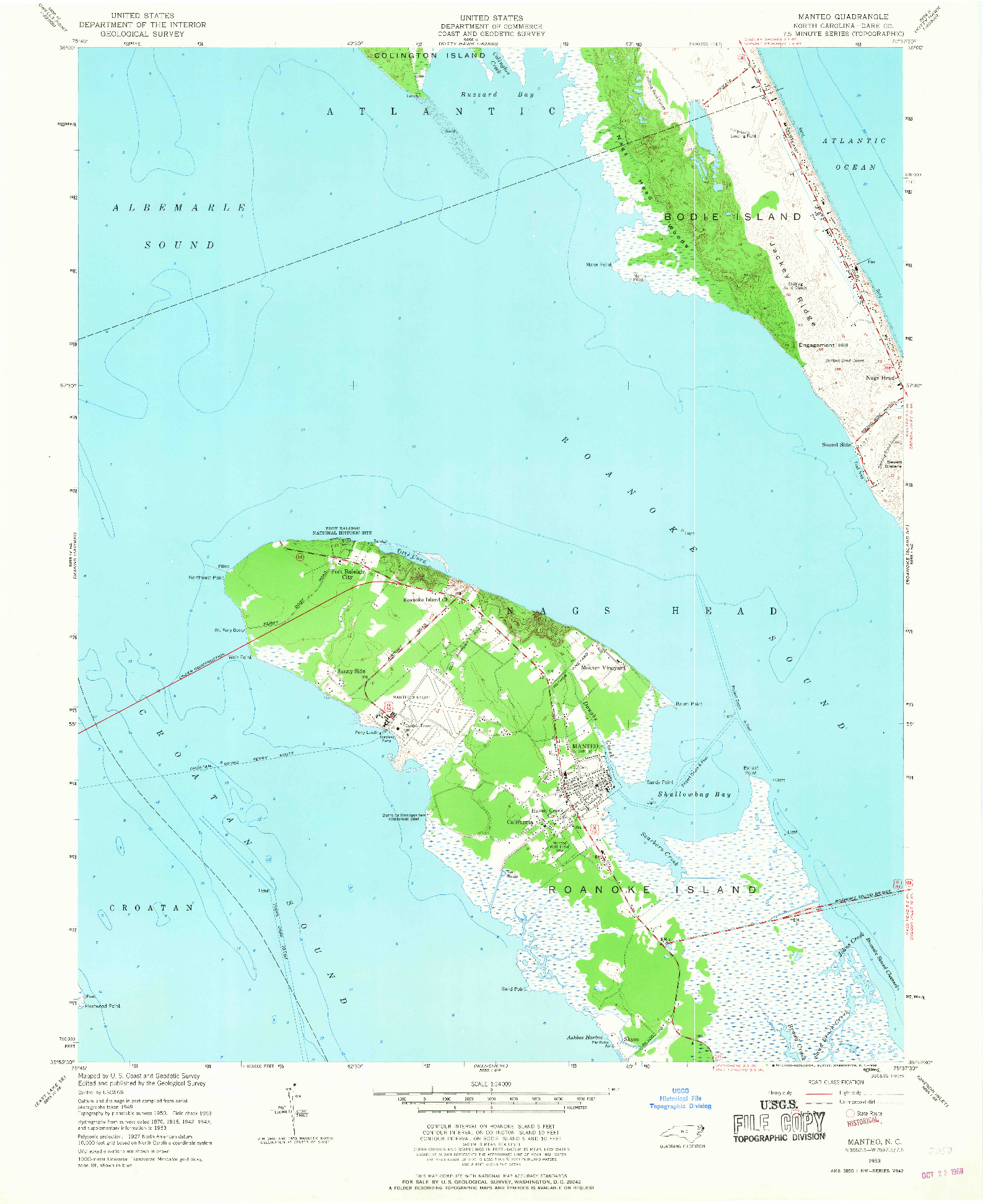 USGS 1:24000-SCALE QUADRANGLE FOR MANTEO, NC 1953