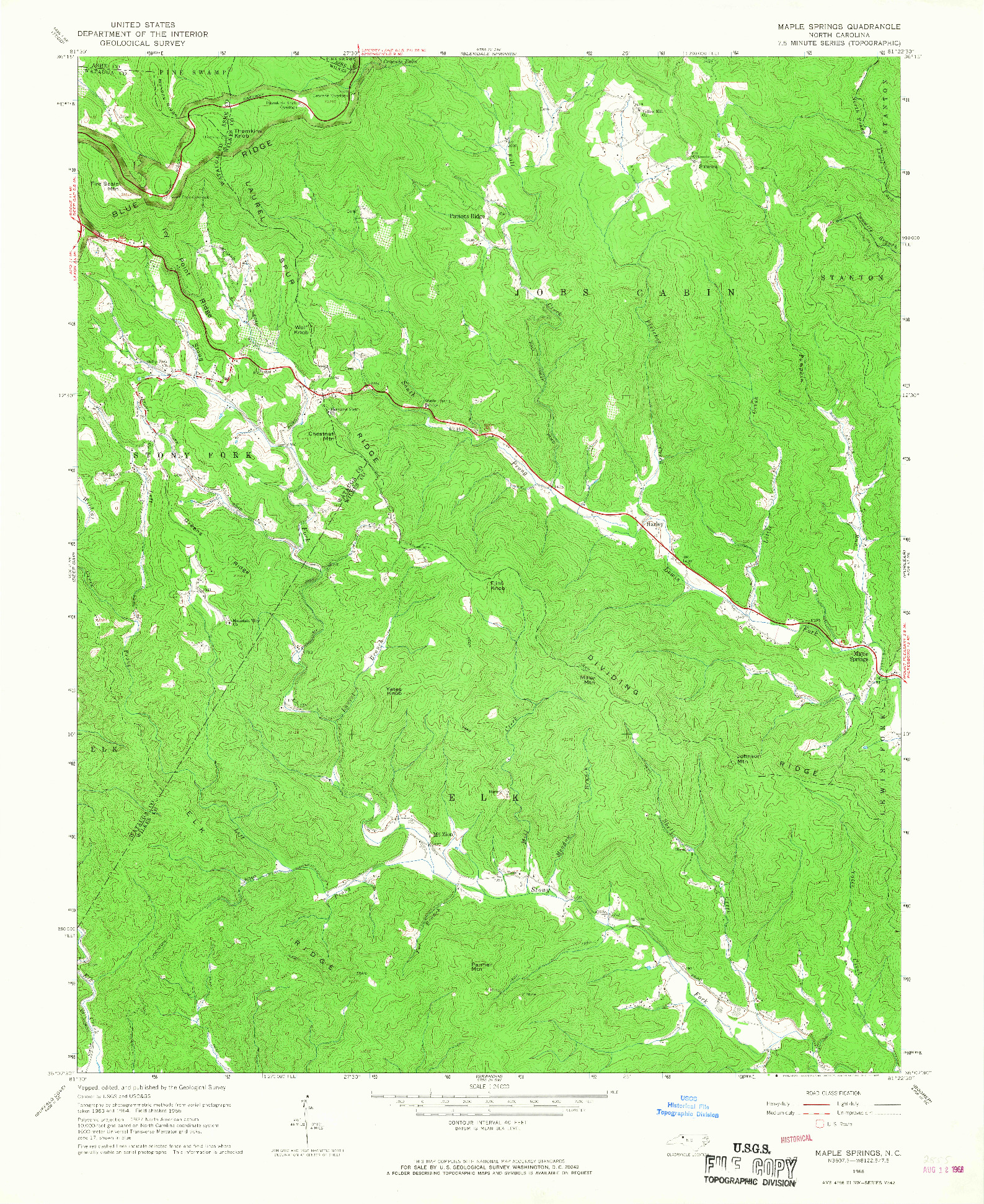 USGS 1:24000-SCALE QUADRANGLE FOR MAPLE SPRINGS, NC 1966