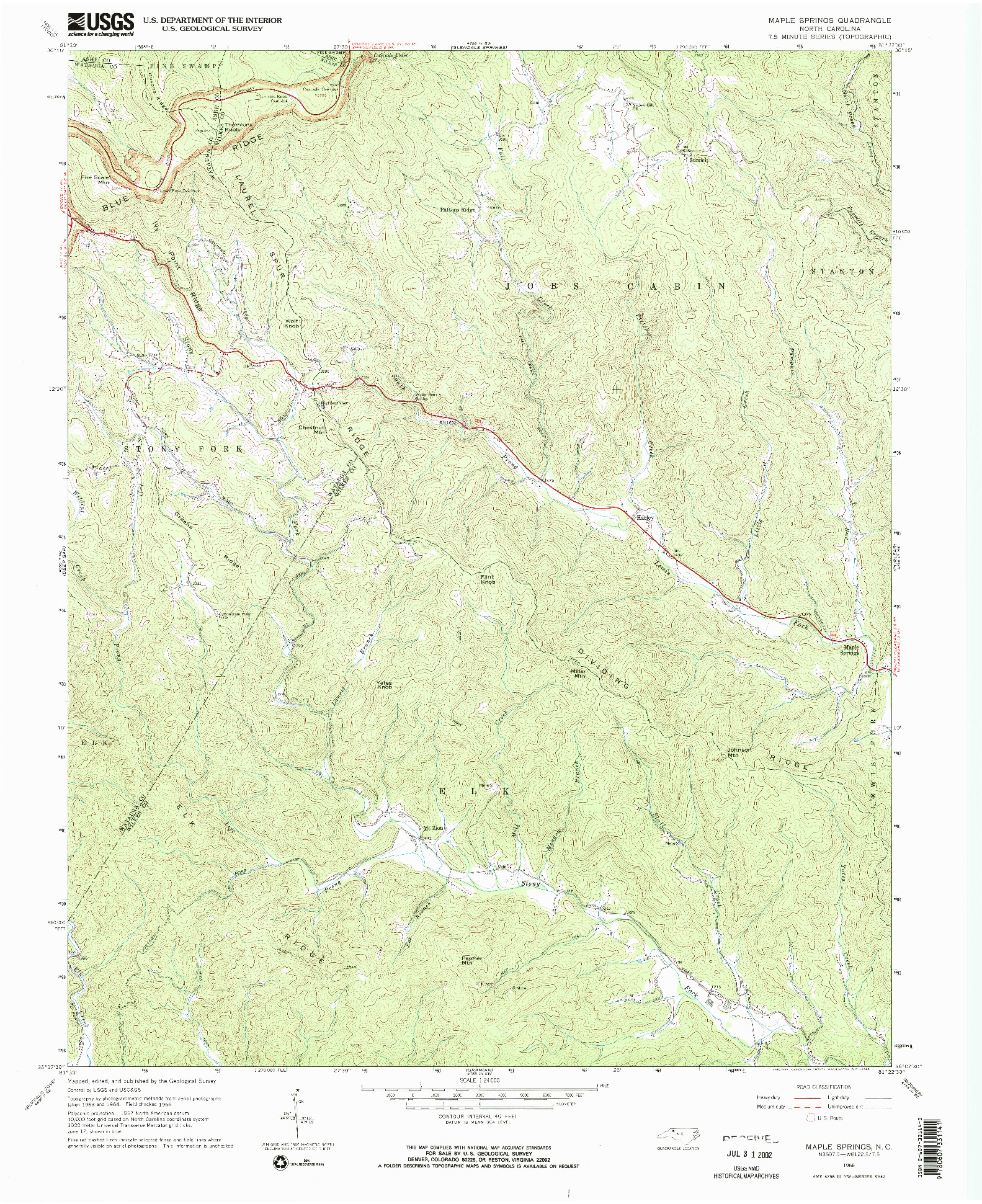 USGS 1:24000-SCALE QUADRANGLE FOR MAPLE SPRINGS, NC 1966