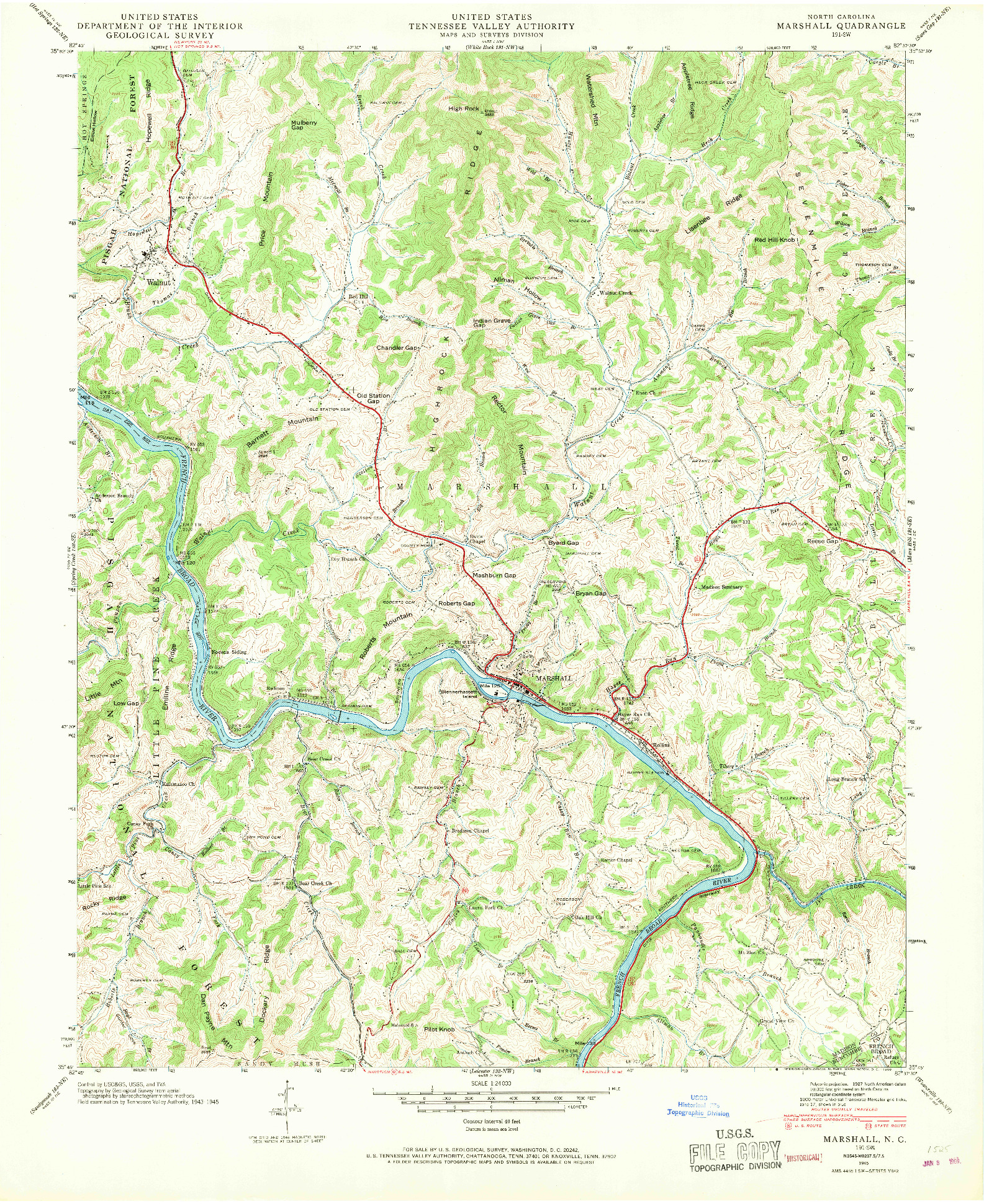 USGS 1:24000-SCALE QUADRANGLE FOR MARSHALL, NC 1945