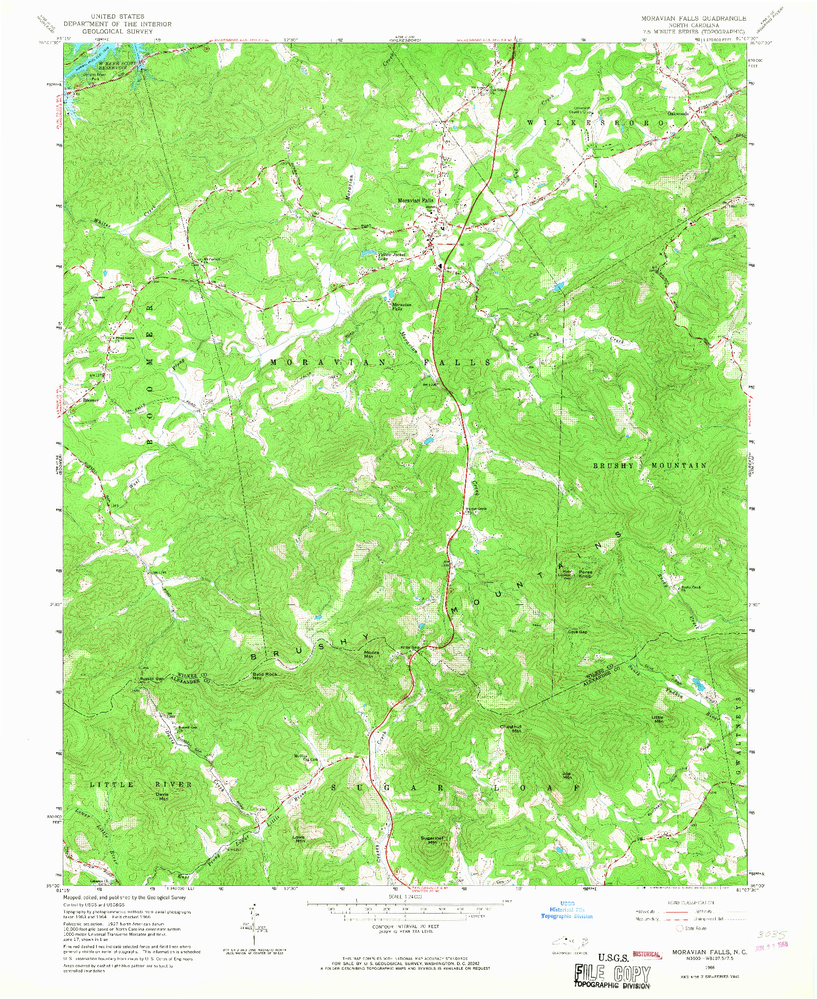 USGS 1:24000-SCALE QUADRANGLE FOR MORAVIAN FALLS, NC 1966