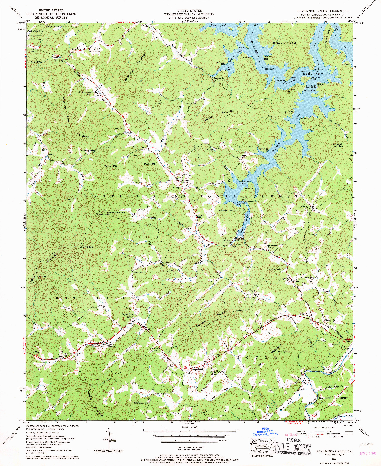 USGS 1:24000-SCALE QUADRANGLE FOR PERSIMMON CREEK, NC 1957