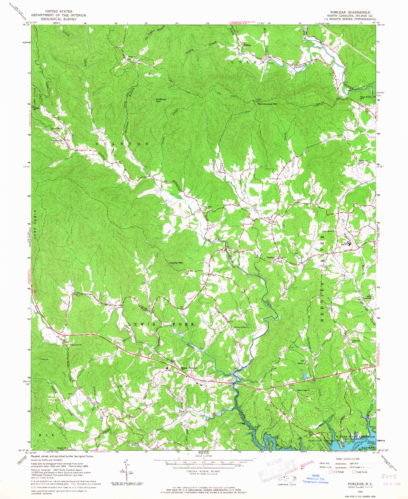 USGS 1:24000-SCALE QUADRANGLE FOR PURLEAR, NC 1966