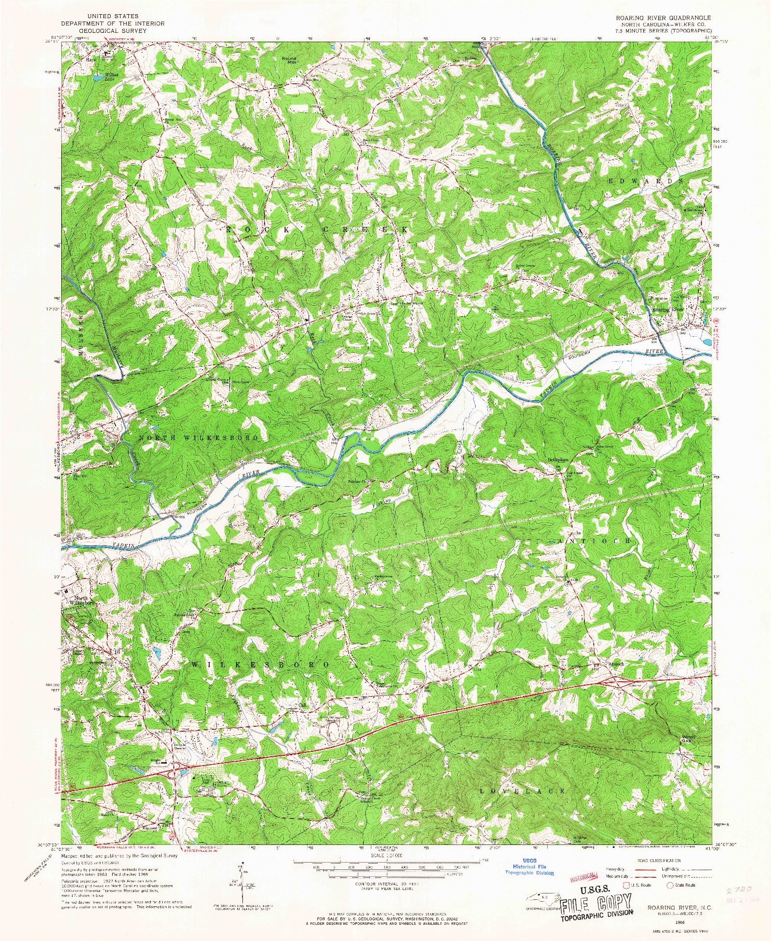 USGS 1:24000-SCALE QUADRANGLE FOR ROARING RIVER, NC 1966