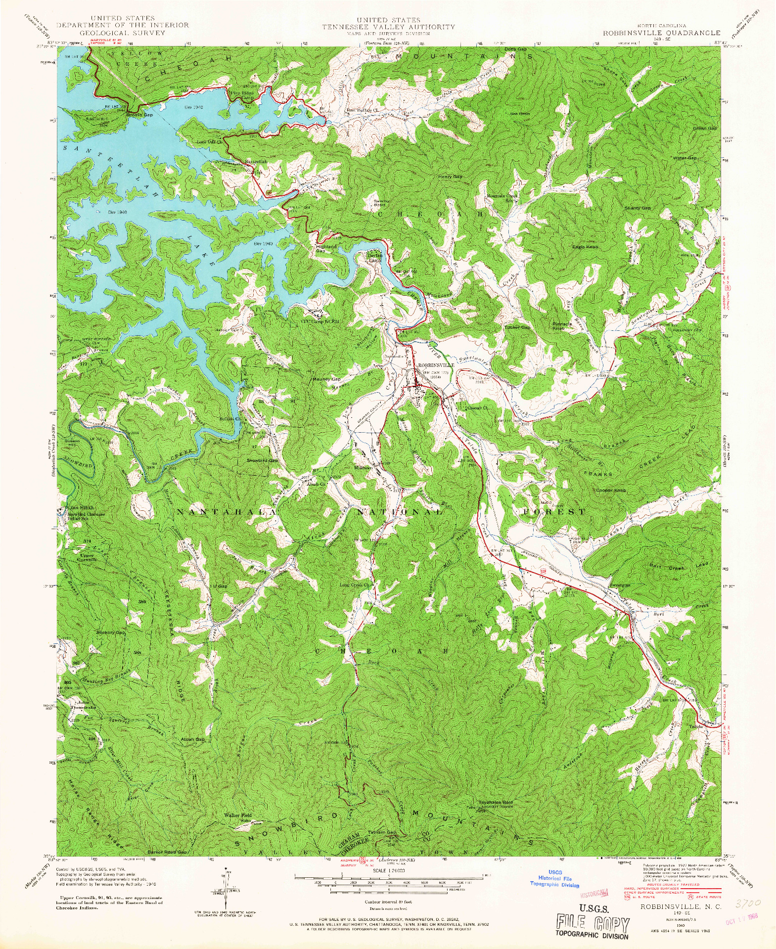 USGS 1:24000-SCALE QUADRANGLE FOR ROBBINSVILLE, NC 1940